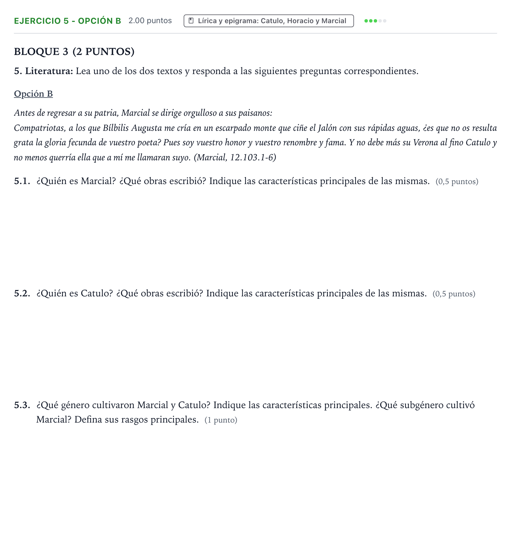 Enunciado: Ejercicio 5 - Opción B · Latín II PAU Aragón Ordinaria 2026