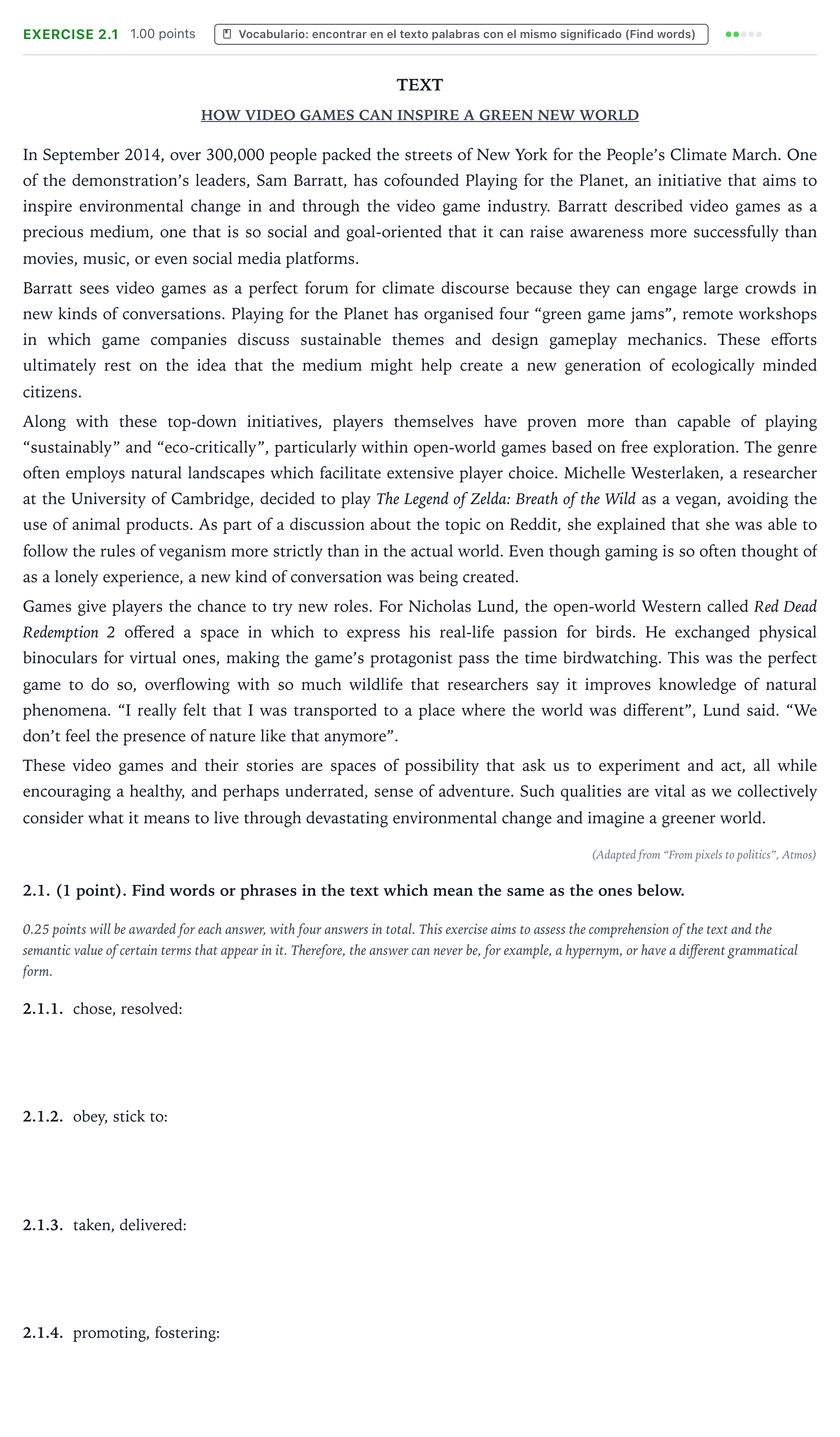 Enunciado: Ejercicio 2.1 · Inglés PAU Aragón Ordinaria 2026