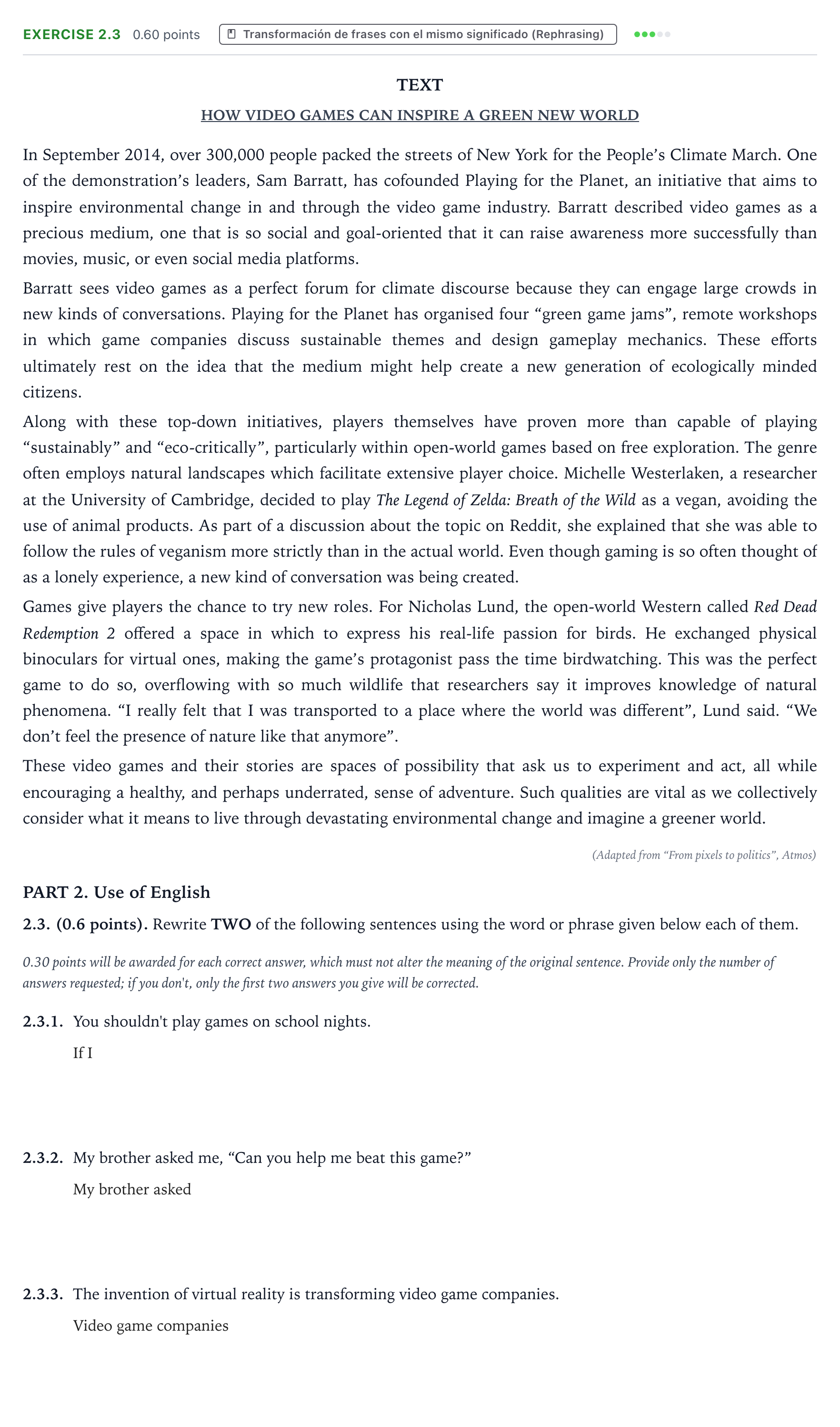 Enunciado: Ejercicio 2.3 · Inglés PAU Aragón Ordinaria 2026