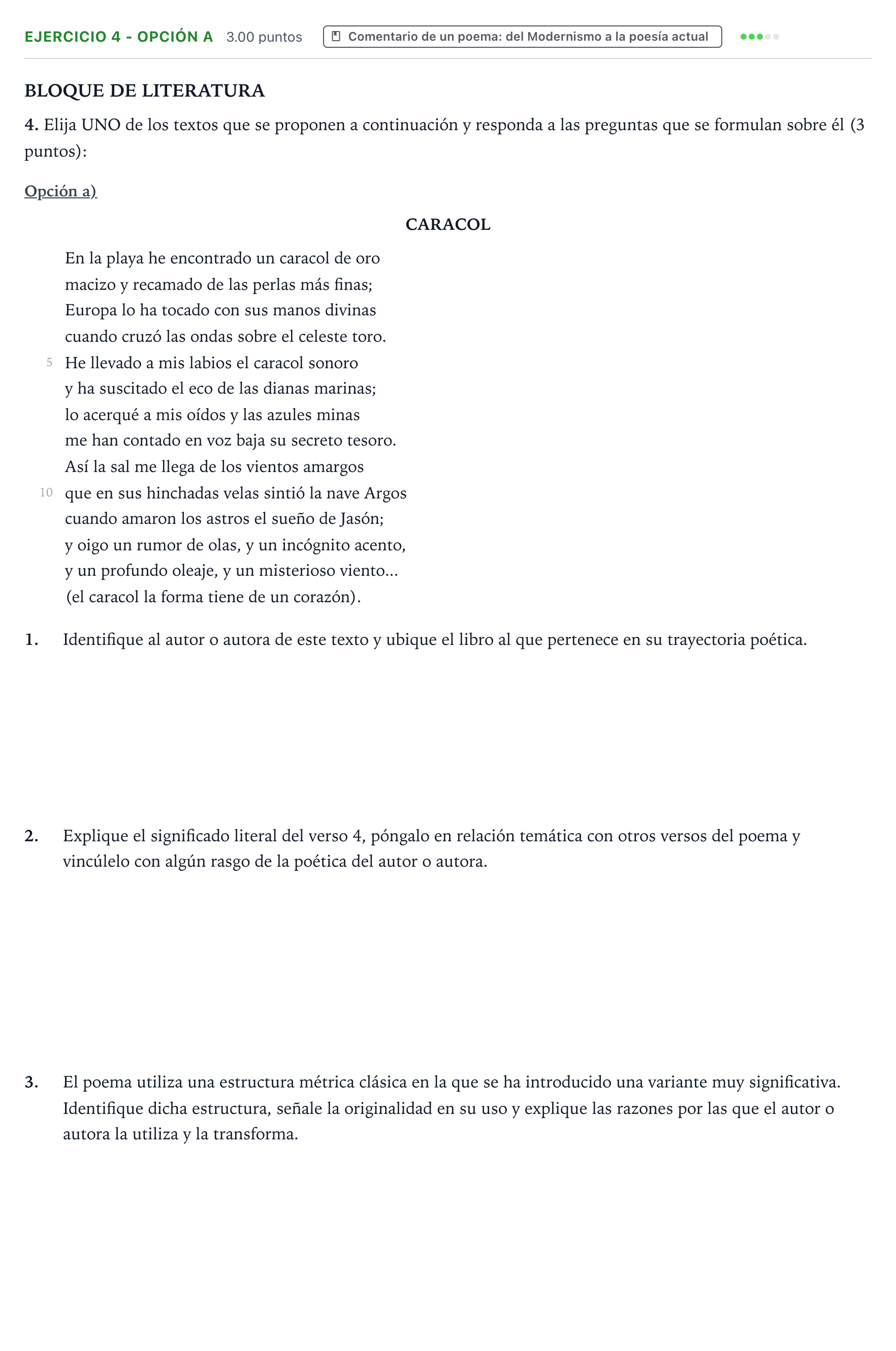 Enunciado: Ejercicio 4 - Opción a · Lengua Castellana y Literatura II PAU Aragón Ordinaria 2026