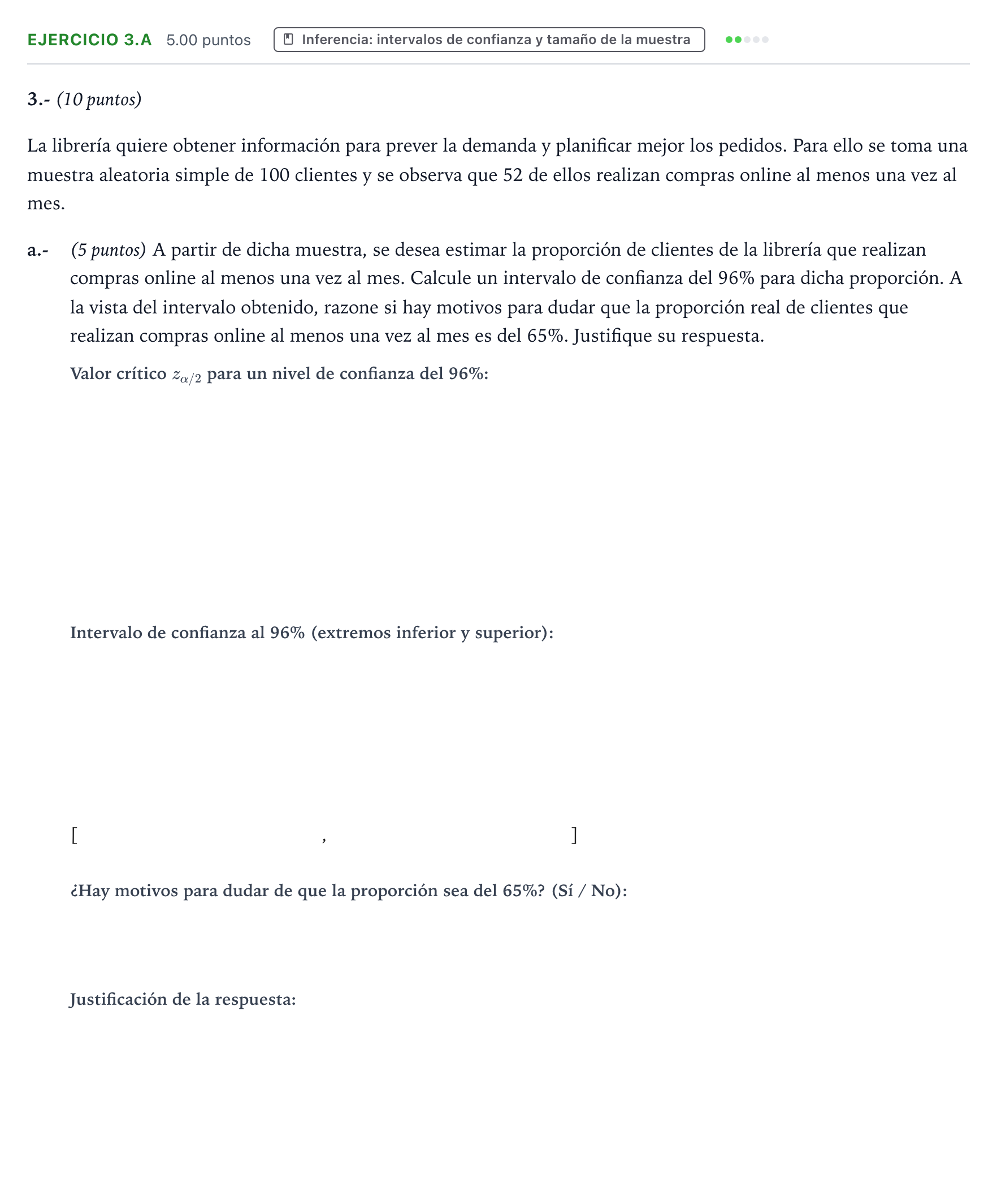 Enunciado: Ejercicio 3.a - Inferencia · Matemáticas aplicadas a las Ciencias Sociales II PAU Aragón Ordinaria 2026