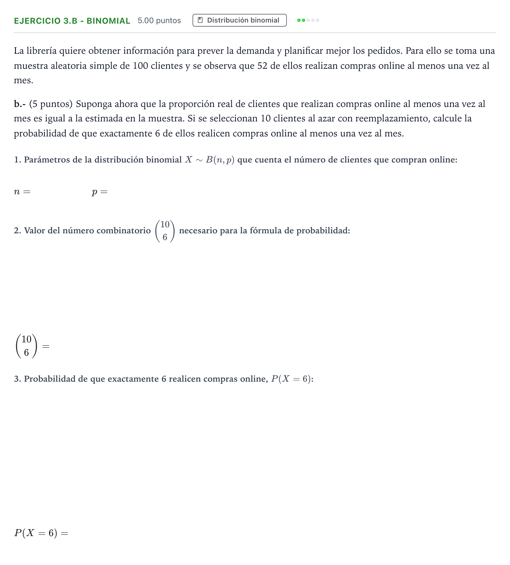 Enunciado: Ejercicio 3.b - Binomial · Matemáticas aplicadas a las Ciencias Sociales II PAU Aragón Ordinaria 2026