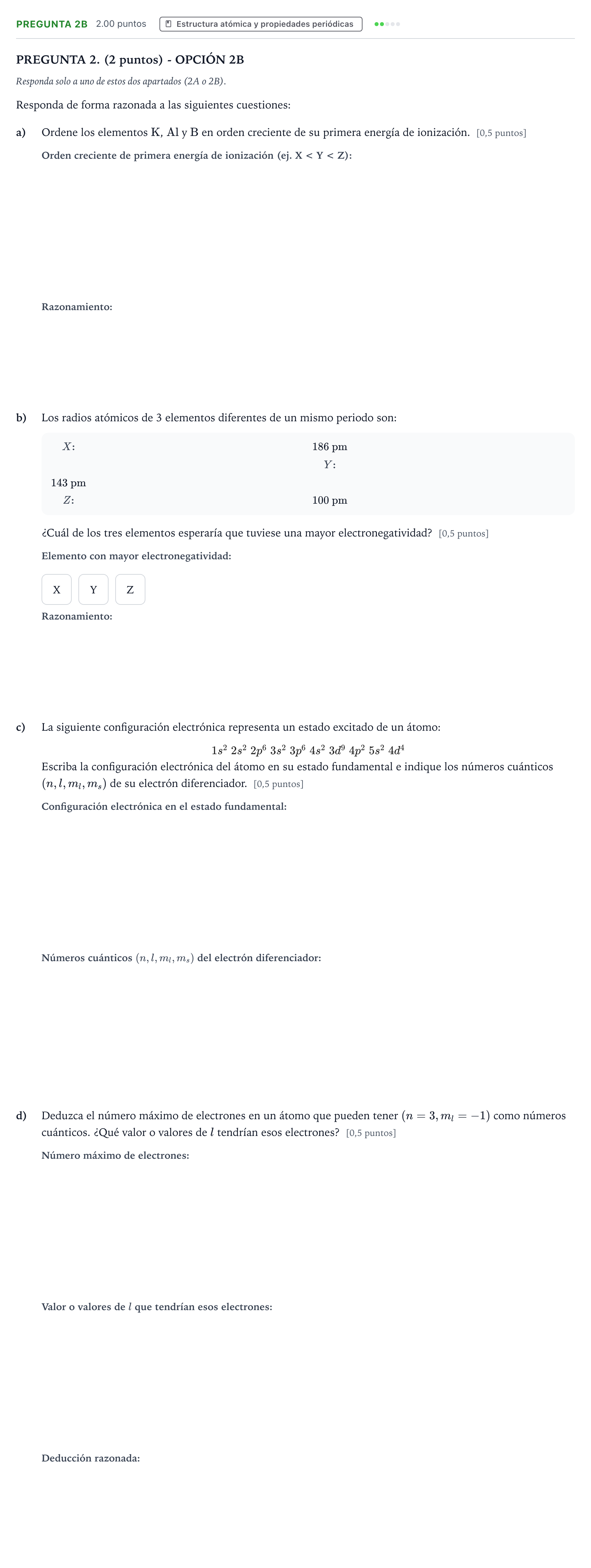 Enunciado: Pregunta 2B · Química PAU Aragón Extraordinaria 2026