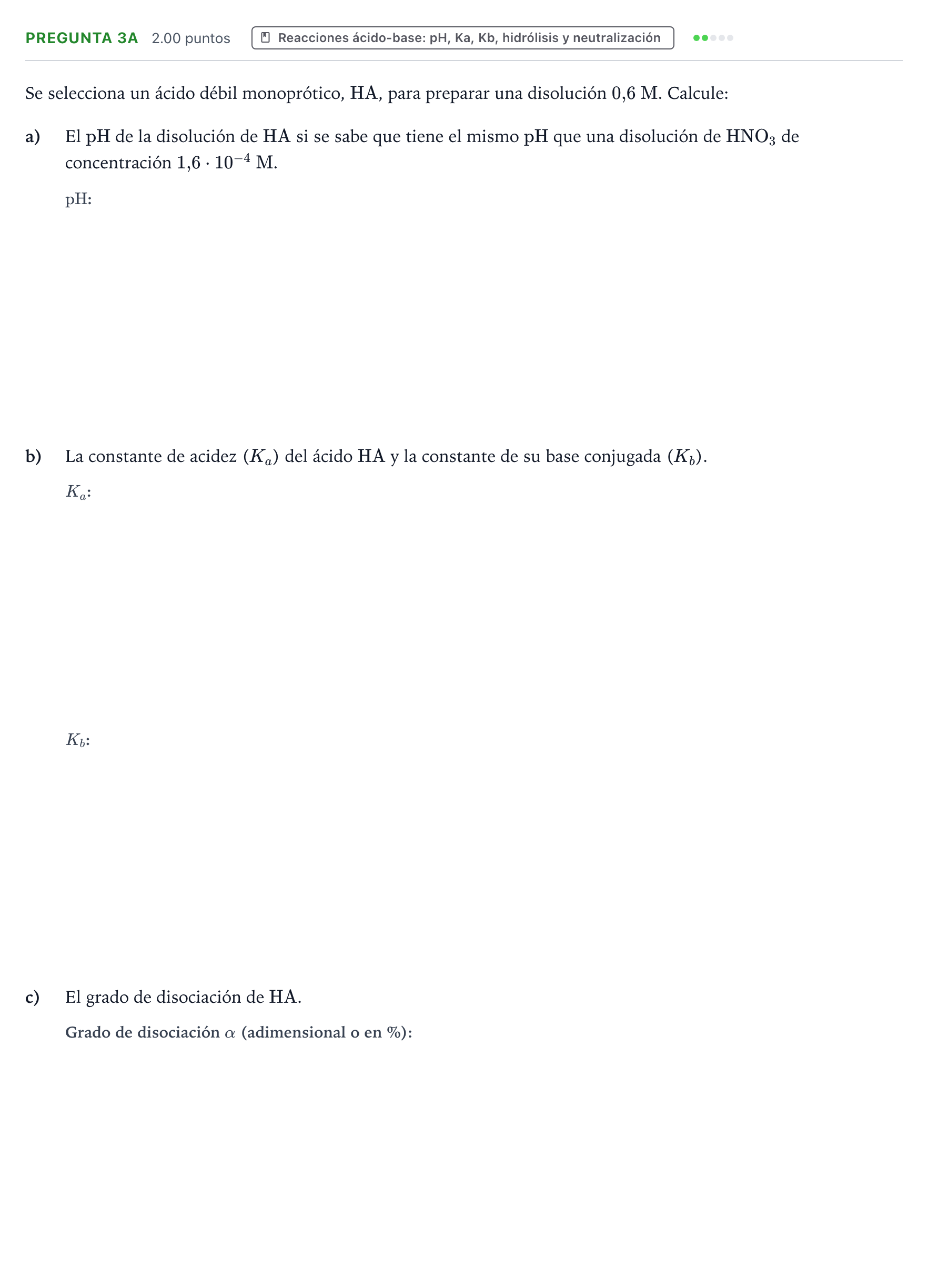 Enunciado: Pregunta 3A · Química PAU Aragón Extraordinaria 2026