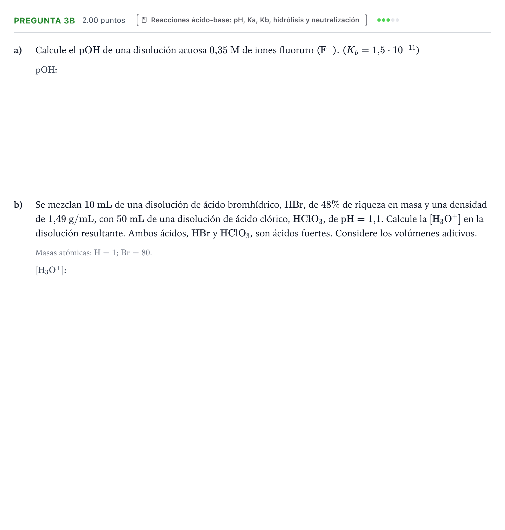 Enunciado: Pregunta 3B · Química PAU Aragón Extraordinaria 2026