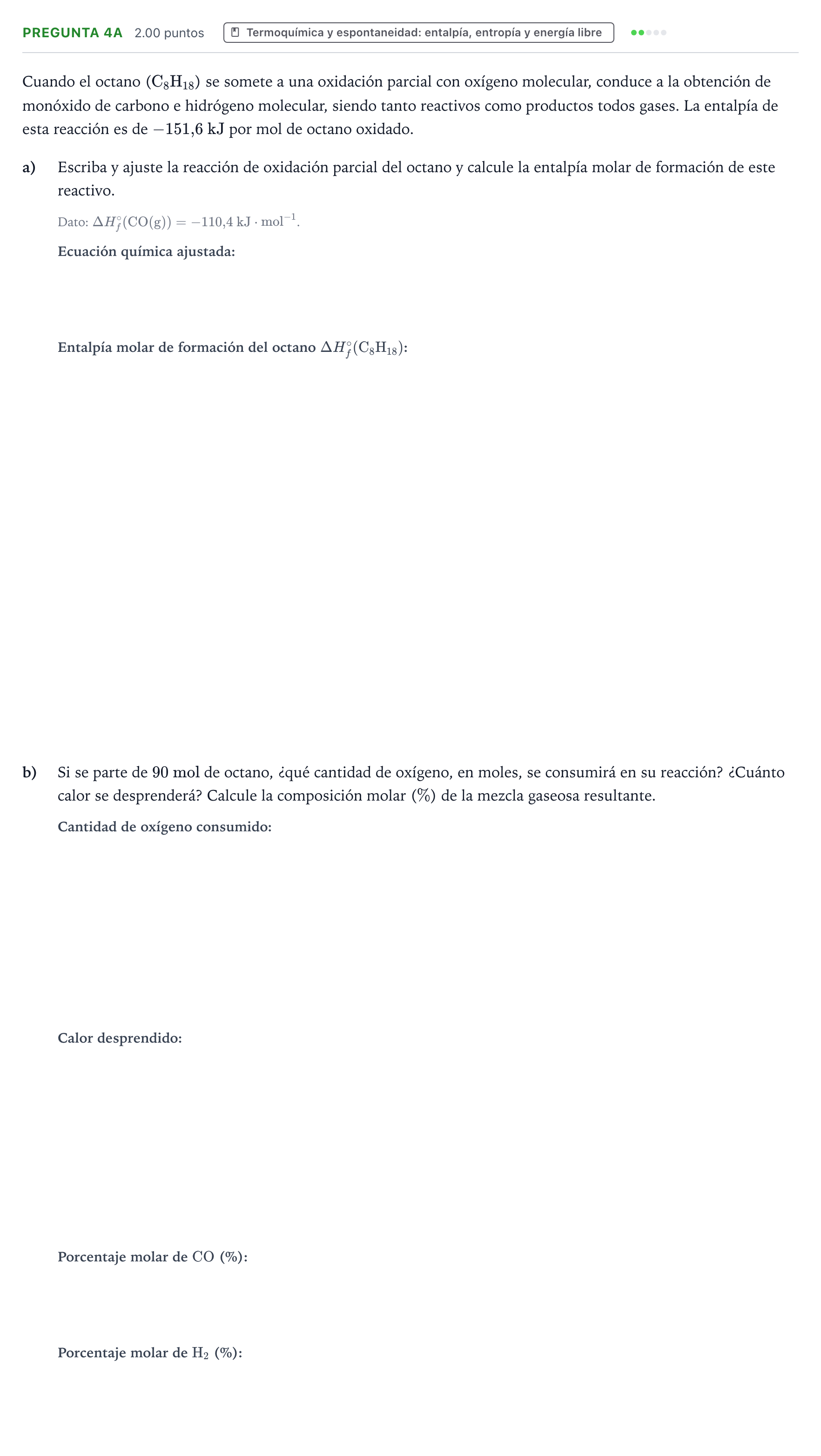 Enunciado: Pregunta 4A · Química PAU Aragón Extraordinaria 2026