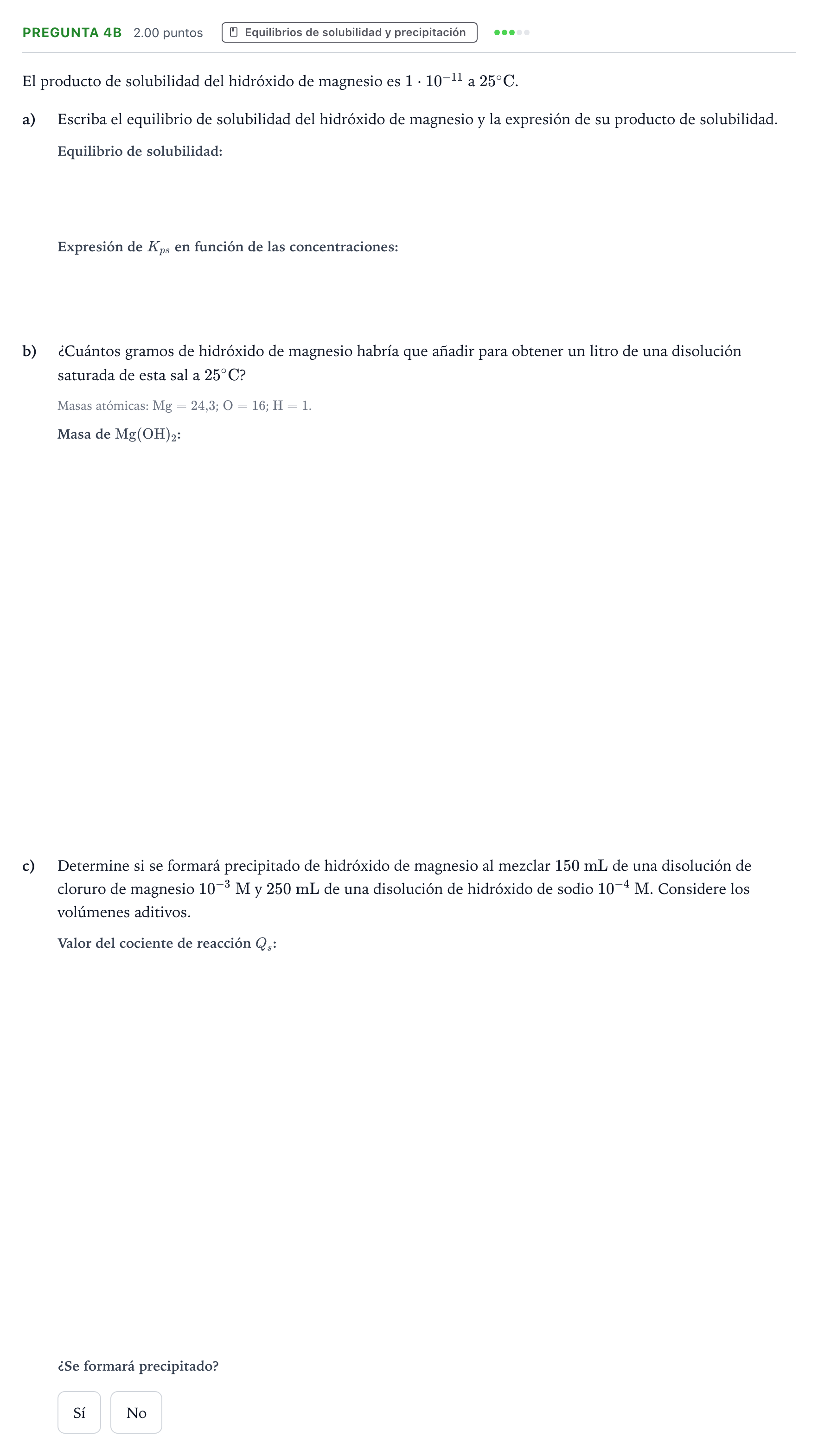 Enunciado: Pregunta 4B · Química PAU Aragón Extraordinaria 2026
