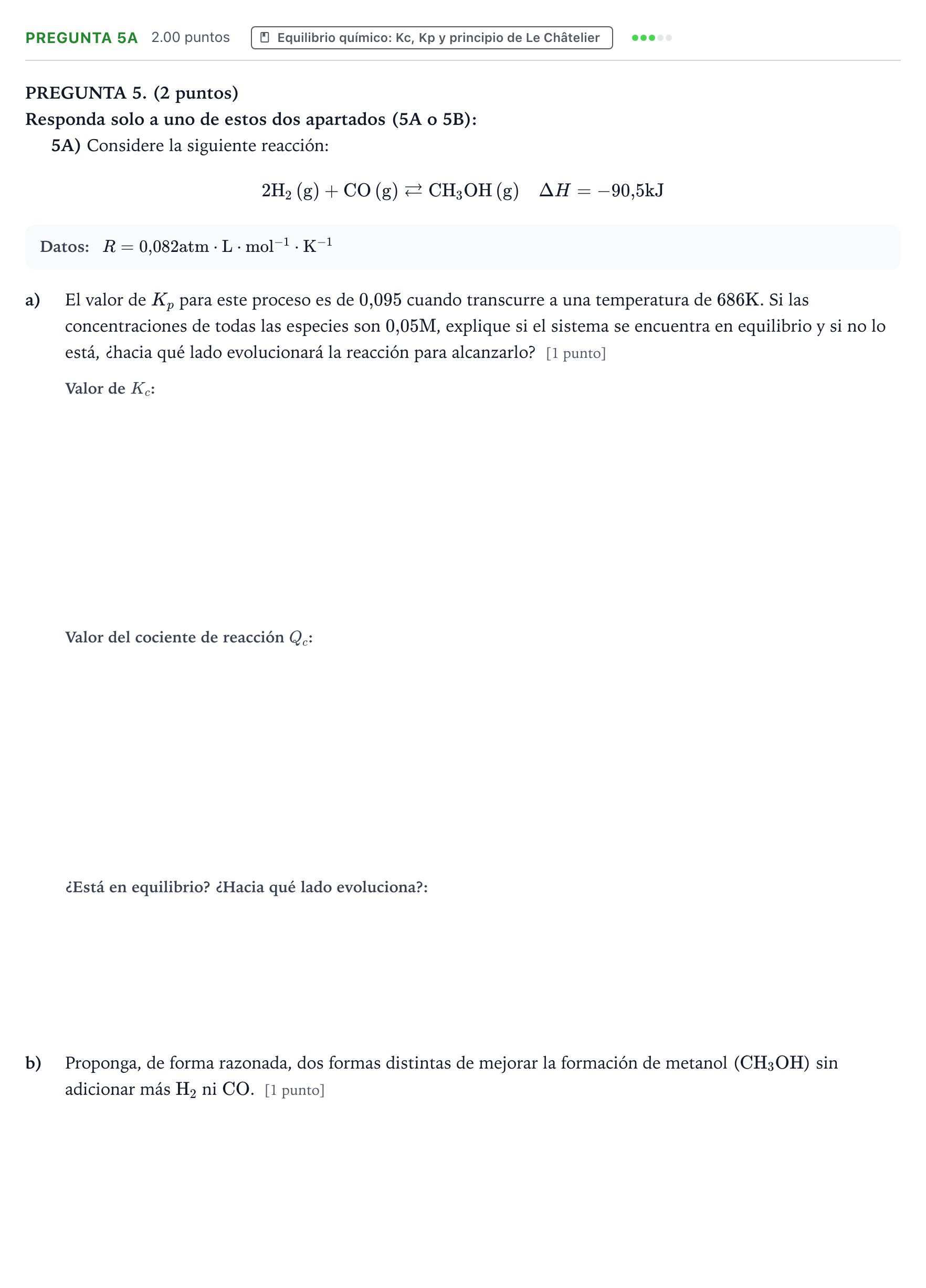 Enunciado: Pregunta 5A · Química PAU Aragón Extraordinaria 2026