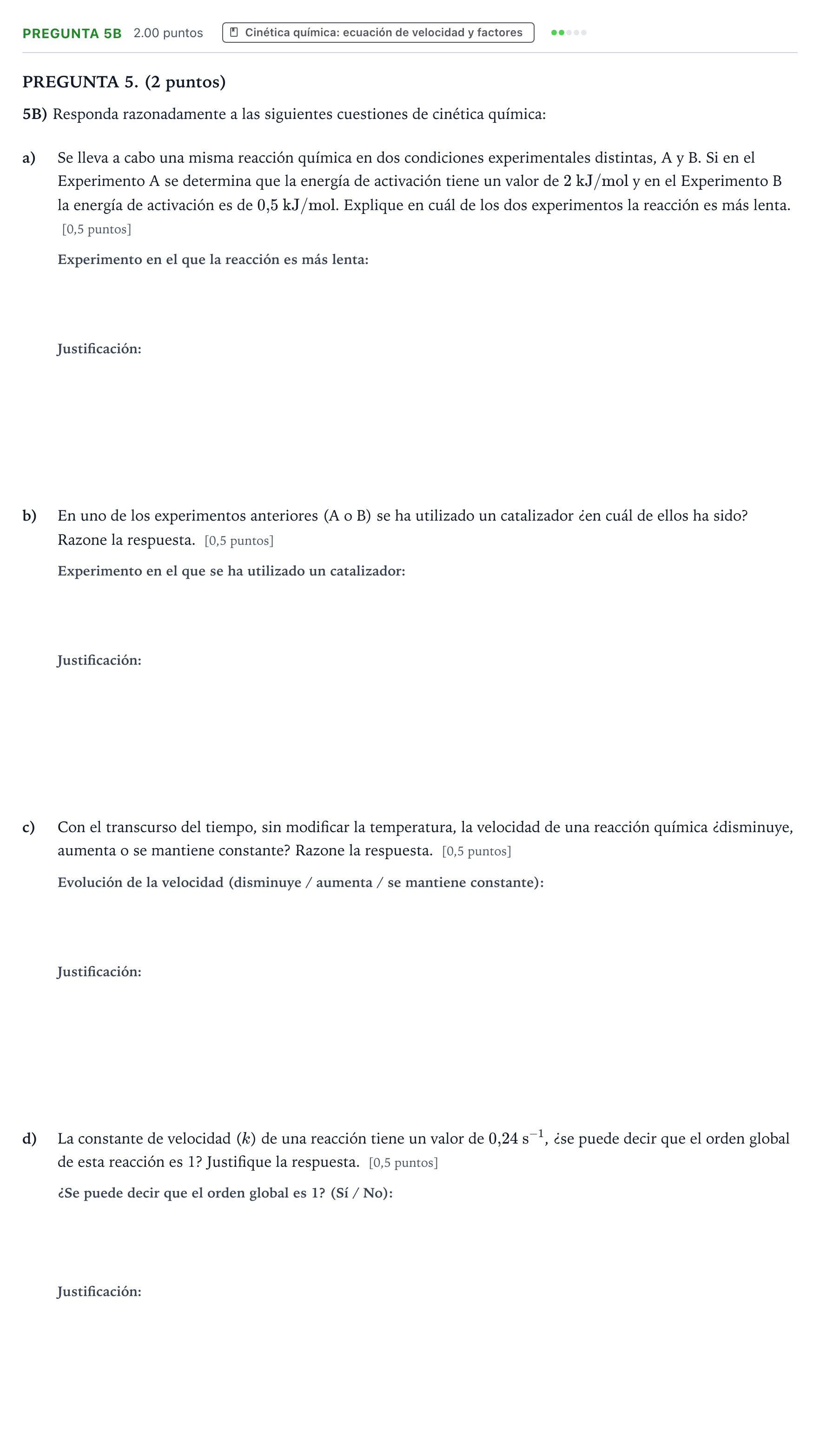 Enunciado: Pregunta 5B · Química PAU Aragón Extraordinaria 2026