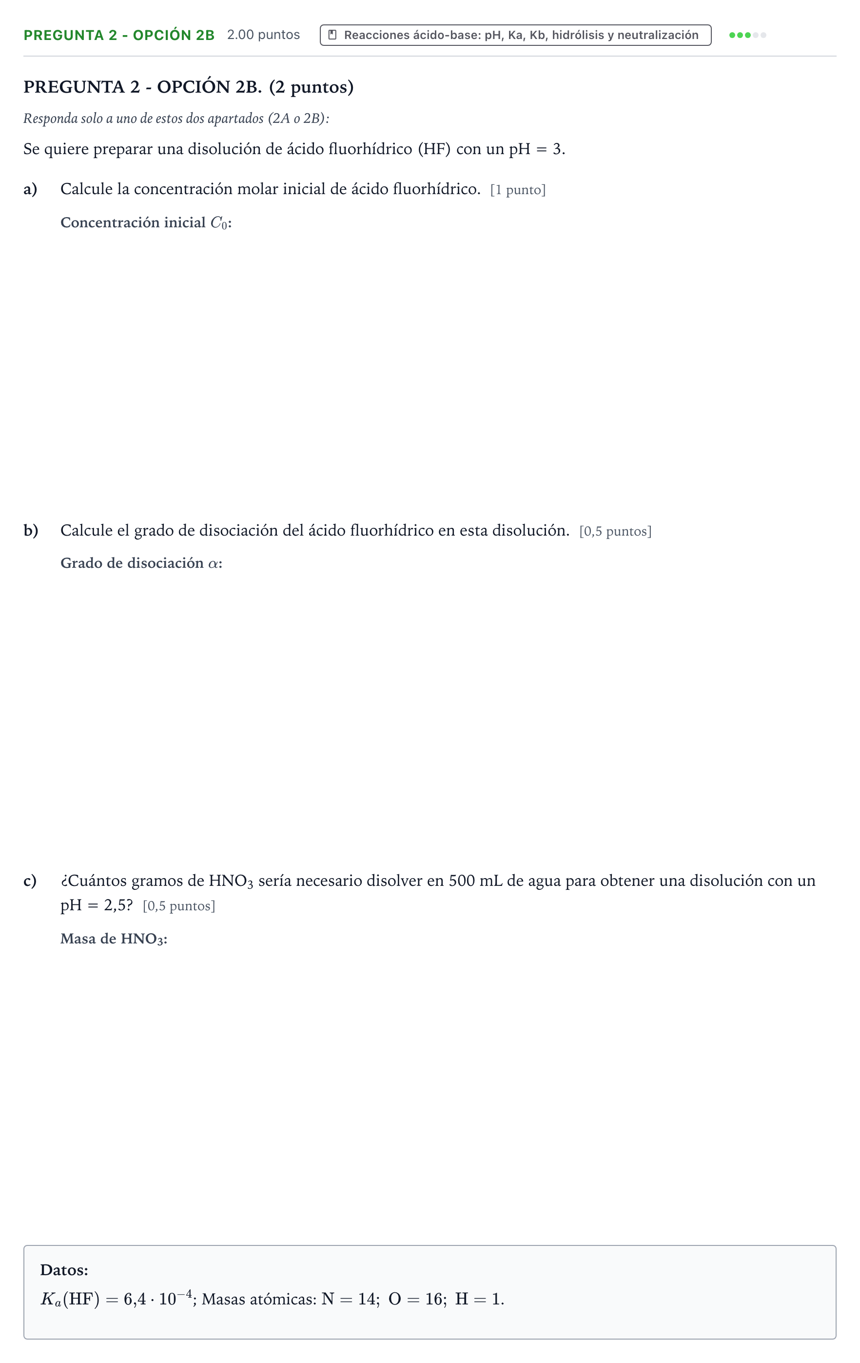 Enunciado: Pregunta 2 - Opción 2B · Química PAU Aragón Ordinaria 2026