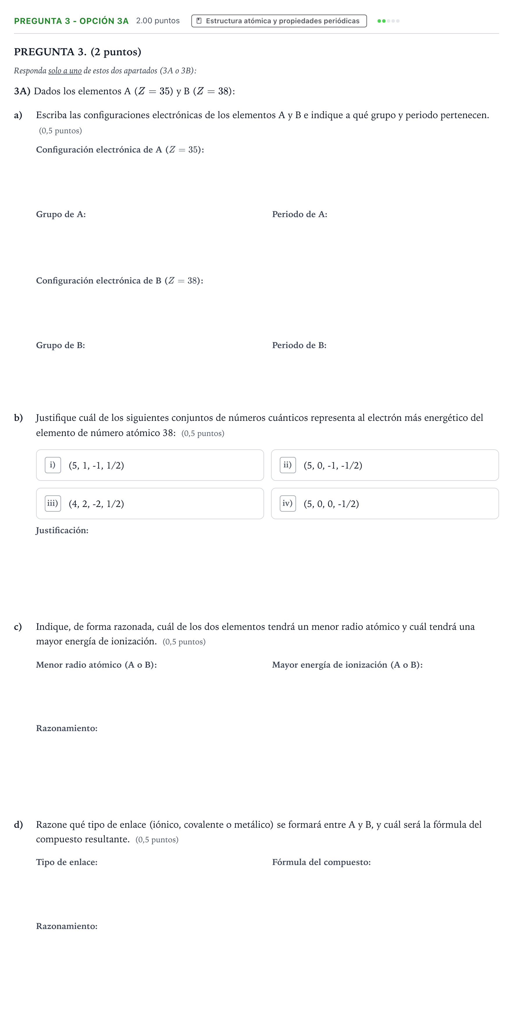 Enunciado: Pregunta 3 - Opción 3A · Química PAU Aragón Ordinaria 2026