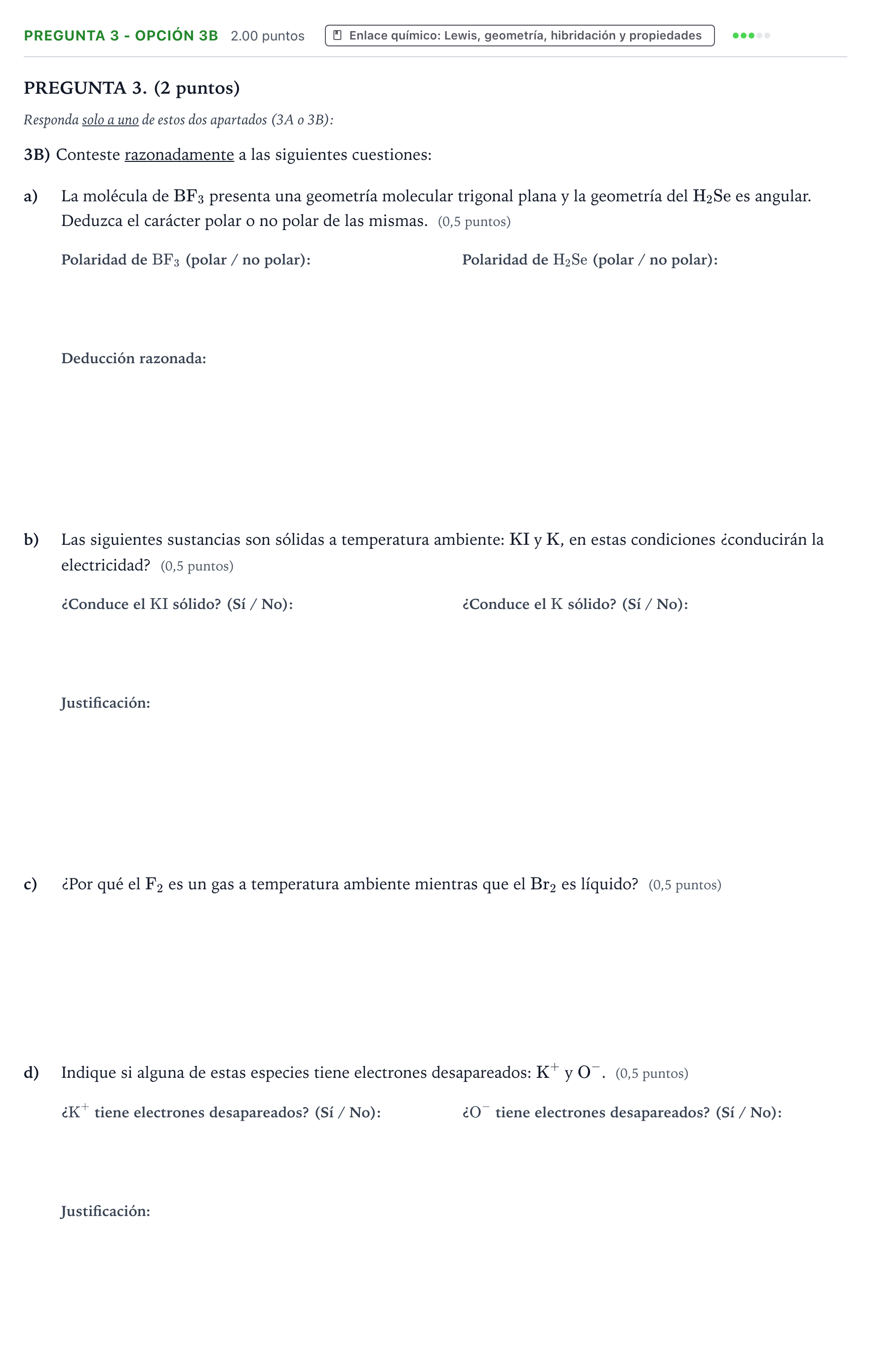 Enunciado: Pregunta 3 - Opción 3B · Química PAU Aragón Ordinaria 2026
