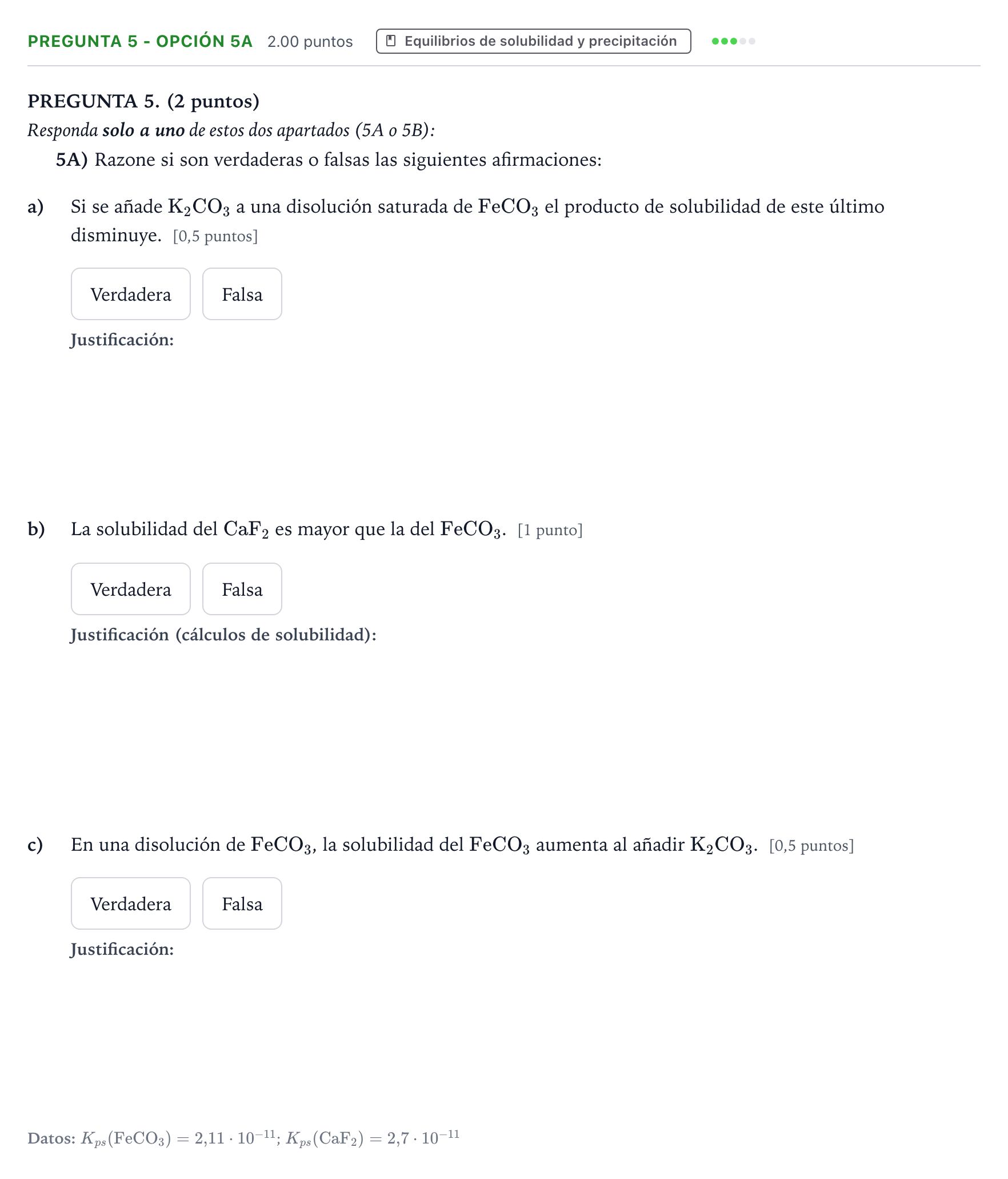Enunciado: Pregunta 5 - Opción 5A · Química PAU Aragón Ordinaria 2026