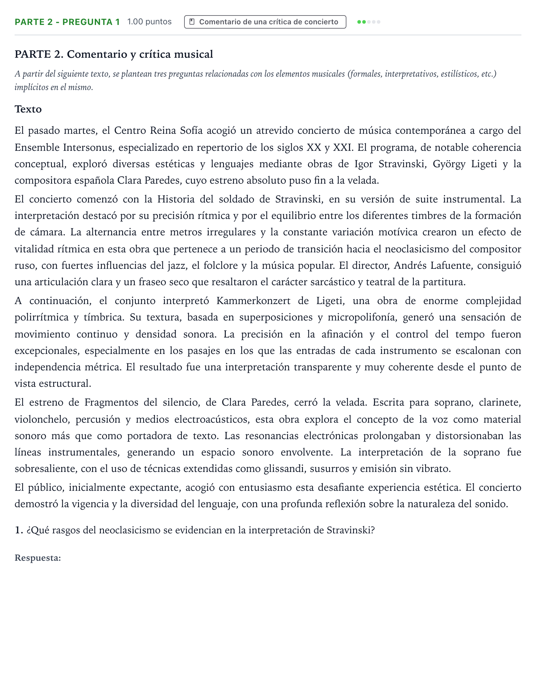 Enunciado: Ejercicio Parte 2 - Pregunta 1 · Análisis Musical II PAU Aragón Extraordinaria 2026
