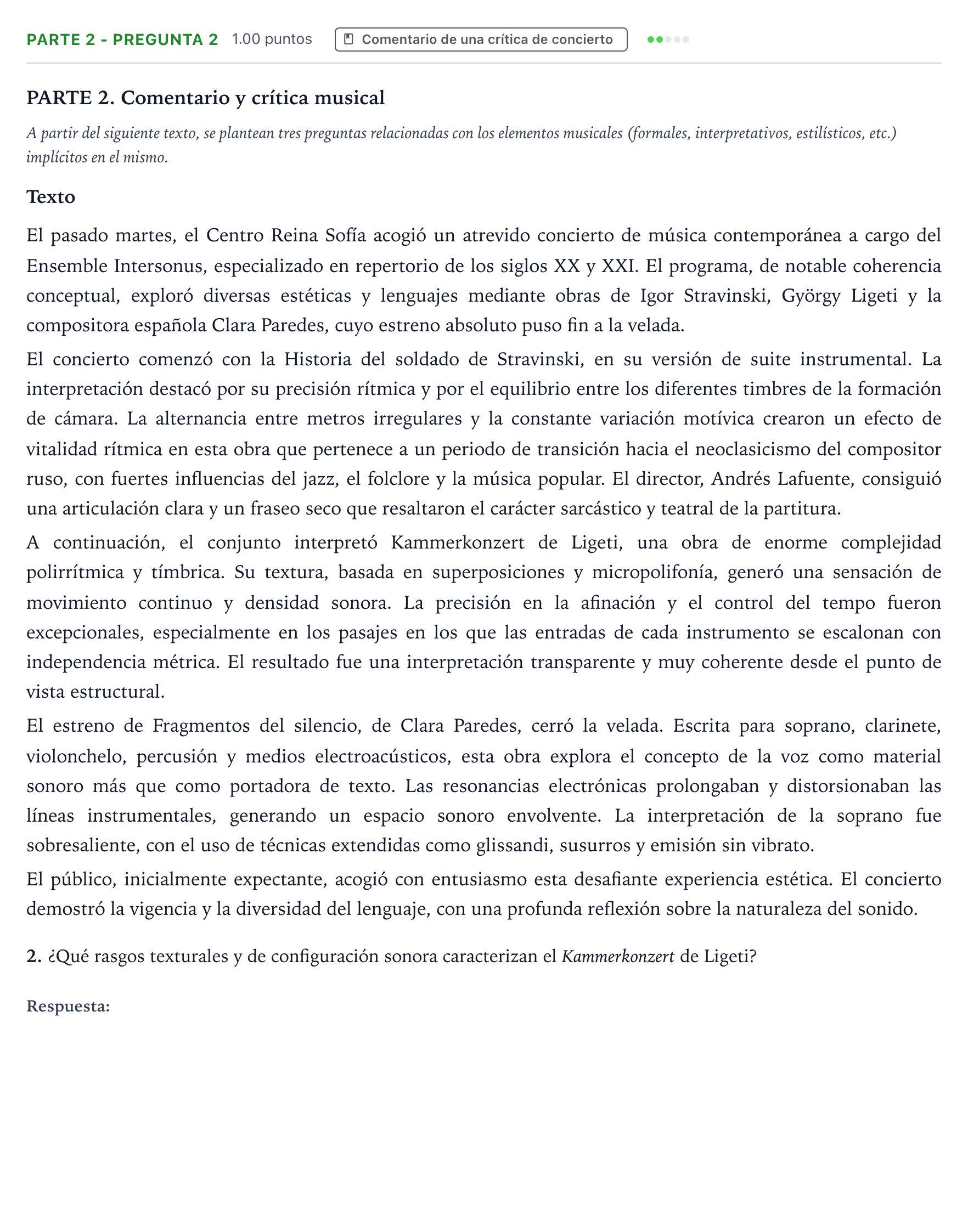 Enunciado: Ejercicio Parte 2 - Pregunta 2 · Análisis Musical II PAU Aragón Extraordinaria 2026