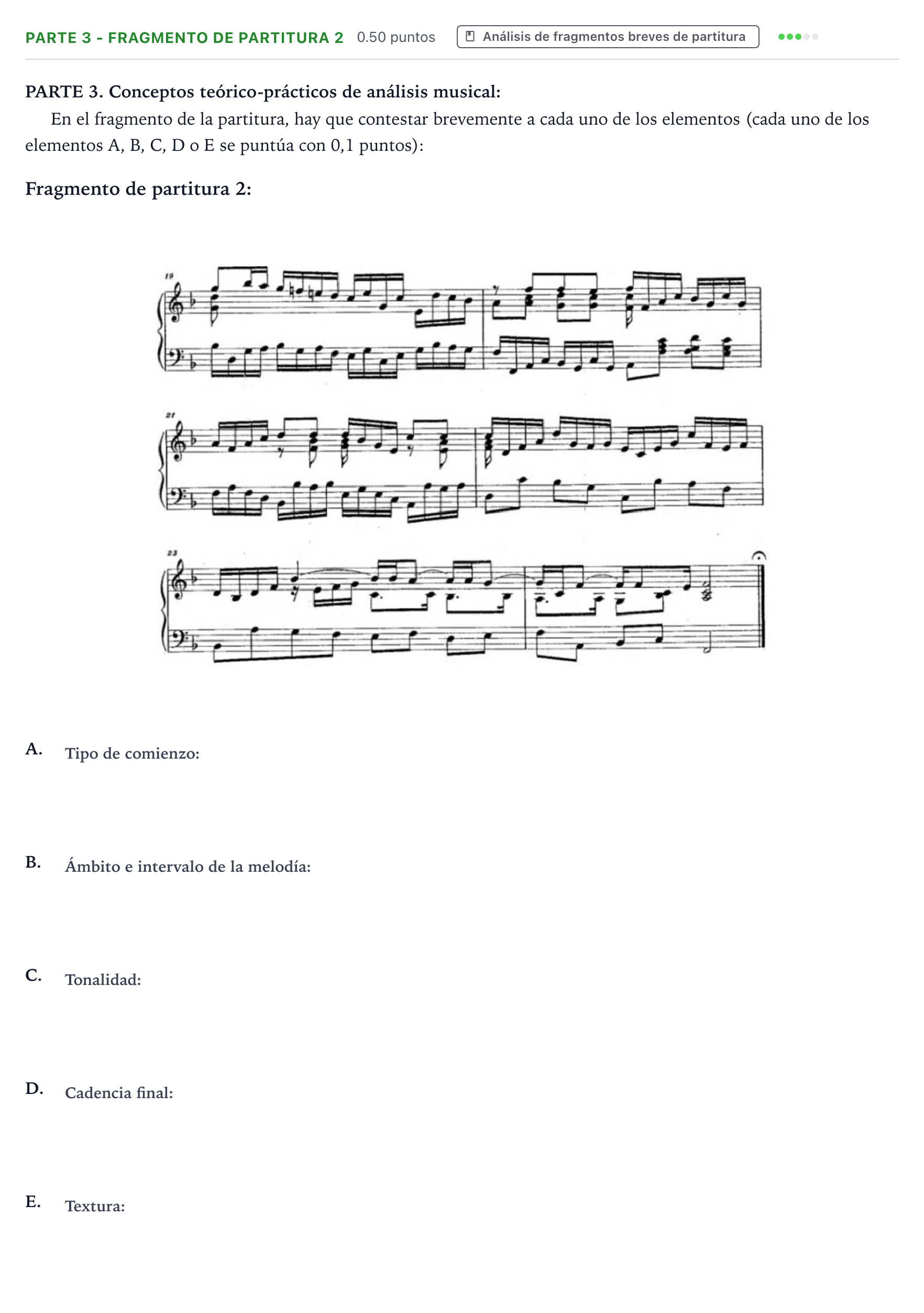 Enunciado: Ejercicio Parte 3 - Fragmento de partitura 2 · Análisis Musical II PAU Aragón Extraordinaria 2026