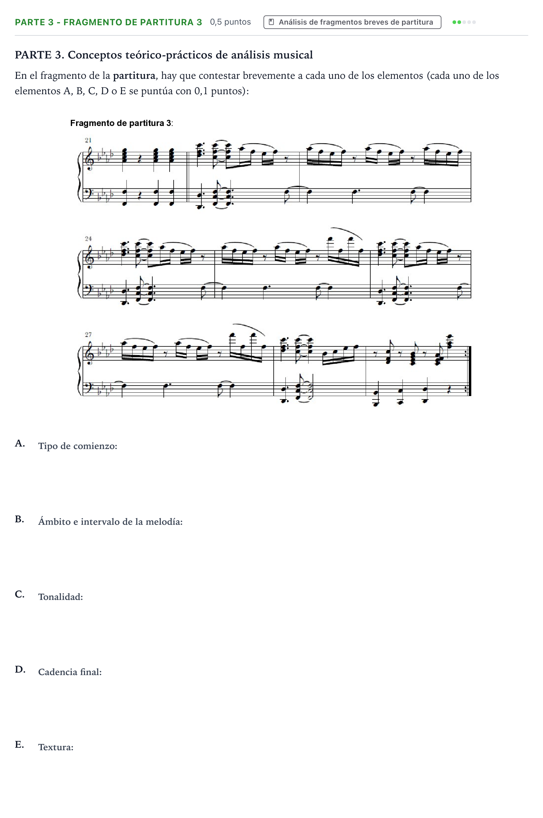 Enunciado: Ejercicio Parte 3 - Fragmento de partitura 3 · Análisis Musical II PAU Aragón Extraordinaria 2026