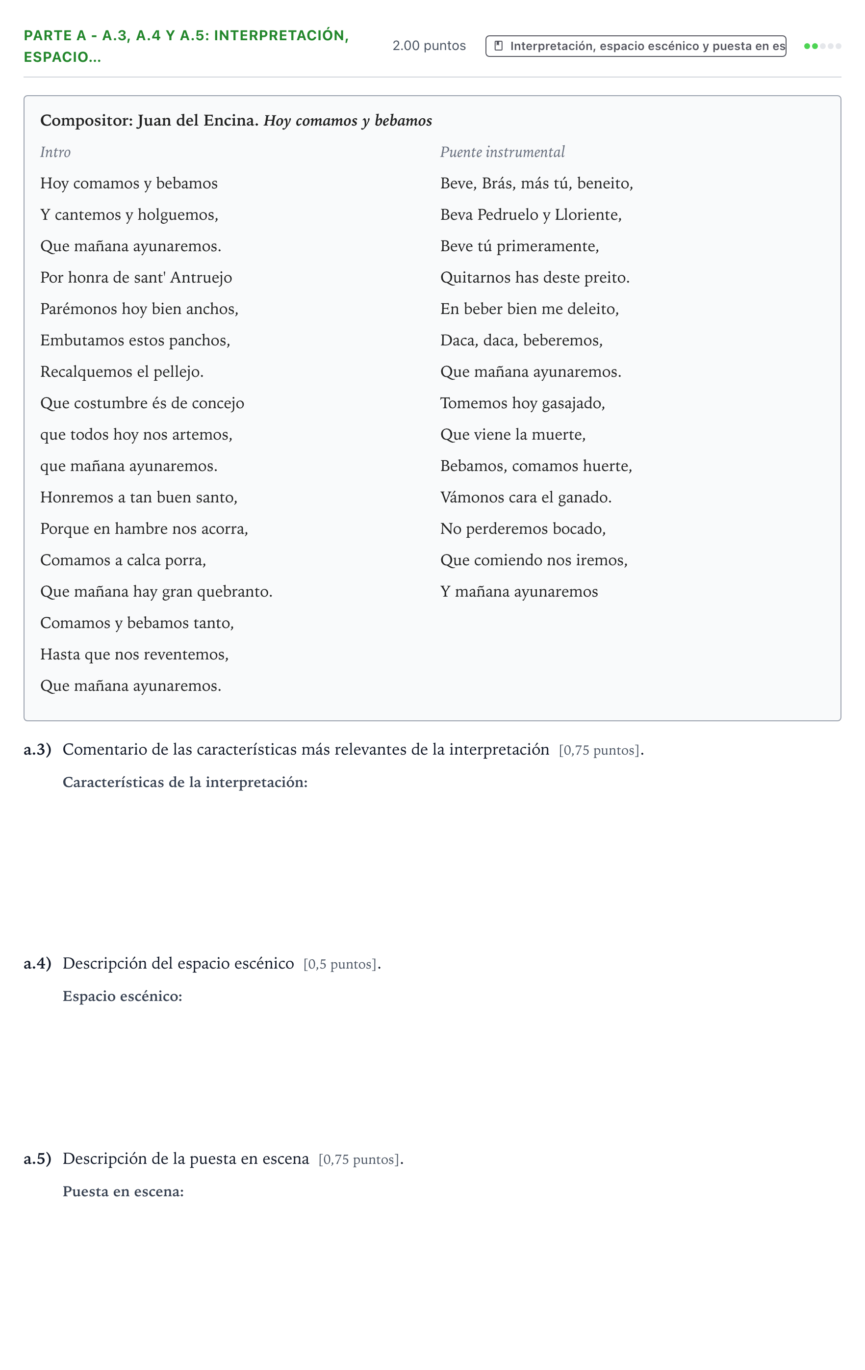 Enunciado: Ejercicio Parte A - a.3, a.4 y a.5: Interpretación, espacio… · Coro y Técnica Vocal PAU Aragón Extraordinaria 2026