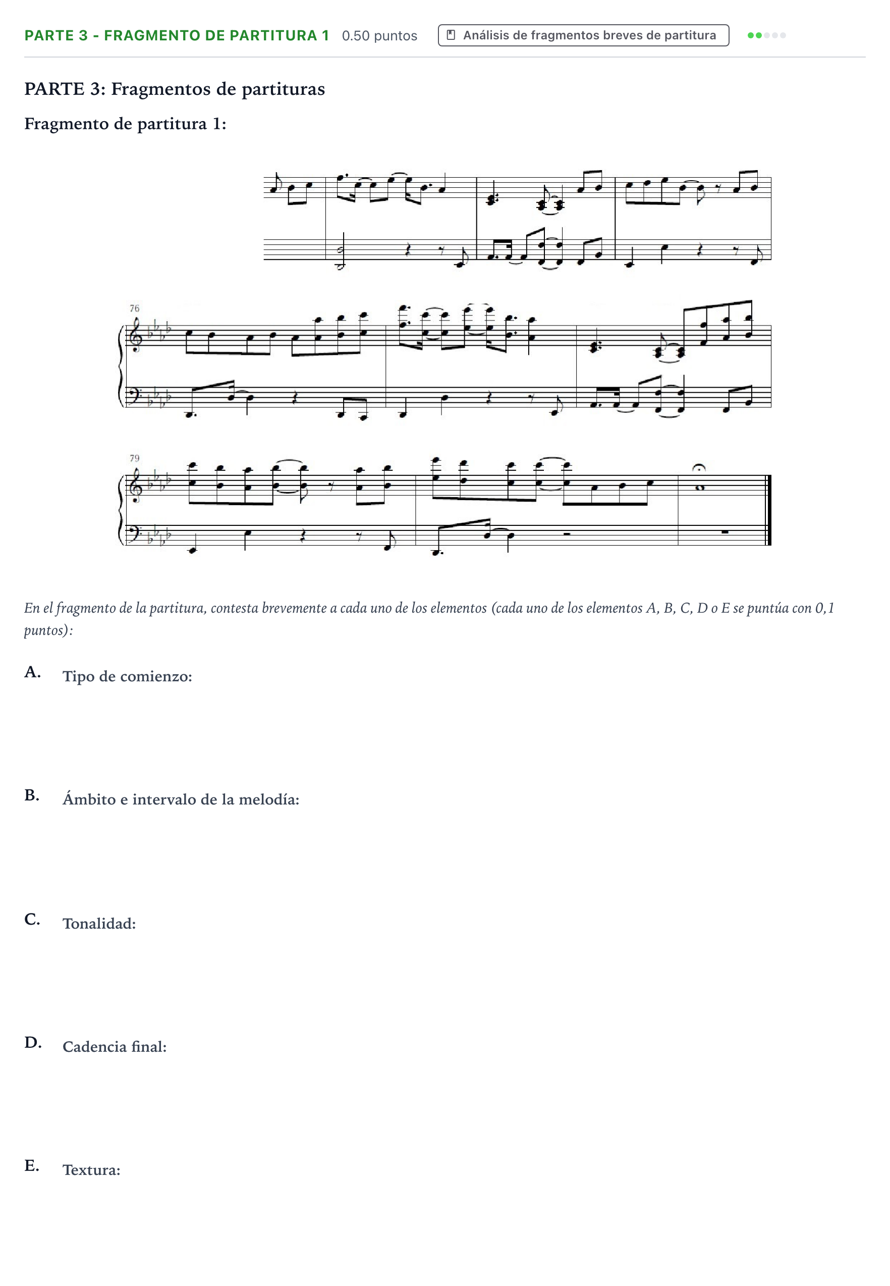 Enunciado: Ejercicio Parte 3 - Fragmento de partitura 1 · Análisis Musical II PAU Aragón Ordinaria 2026