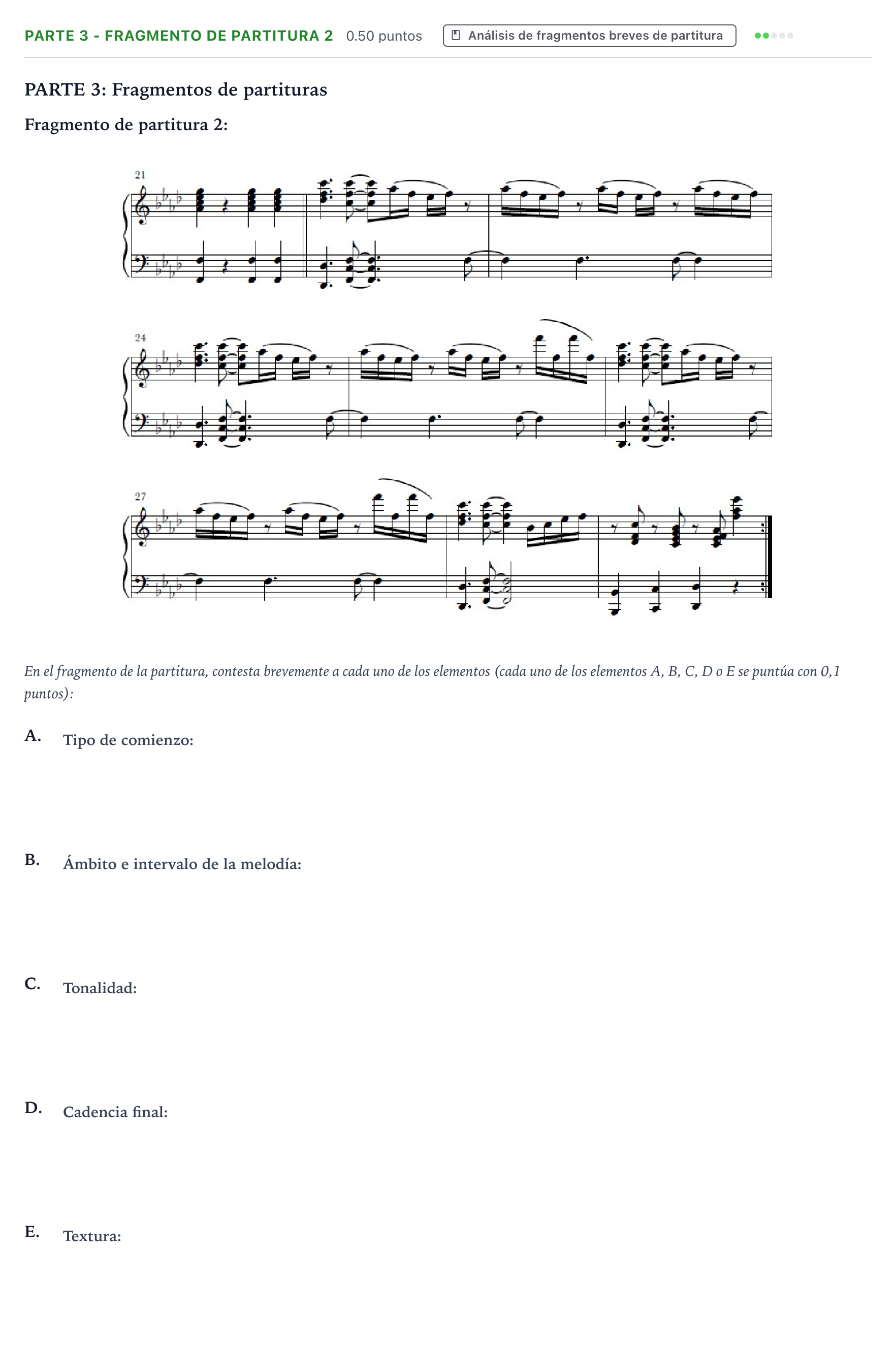 Enunciado: Ejercicio Parte 3 - Fragmento de partitura 2 · Análisis Musical II PAU Aragón Ordinaria 2026