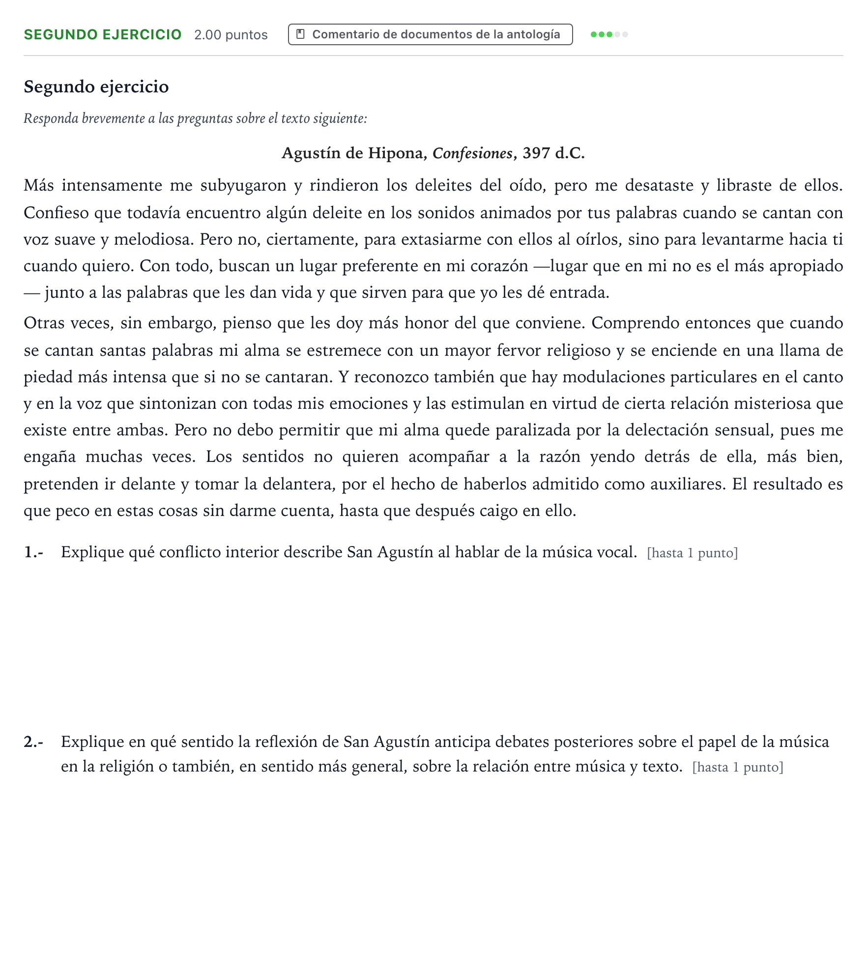 Enunciado: Ejercicio Segundo ejercicio · Historia de la Música y de la Danza PAU Aragón Extraordinaria 2026