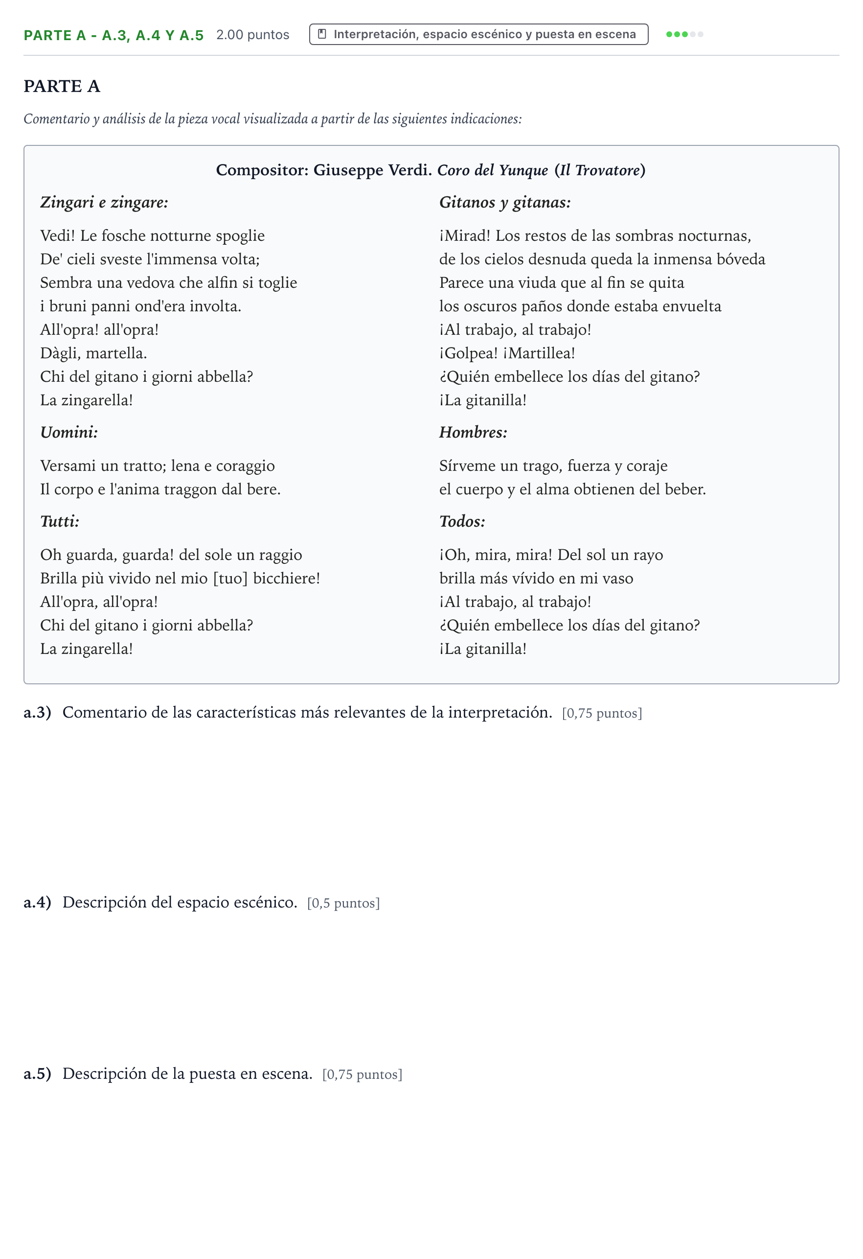 Enunciado: Ejercicio Parte A - a.3, a.4 y a.5 · Coro y Técnica Vocal PAU Aragón Ordinaria 2026