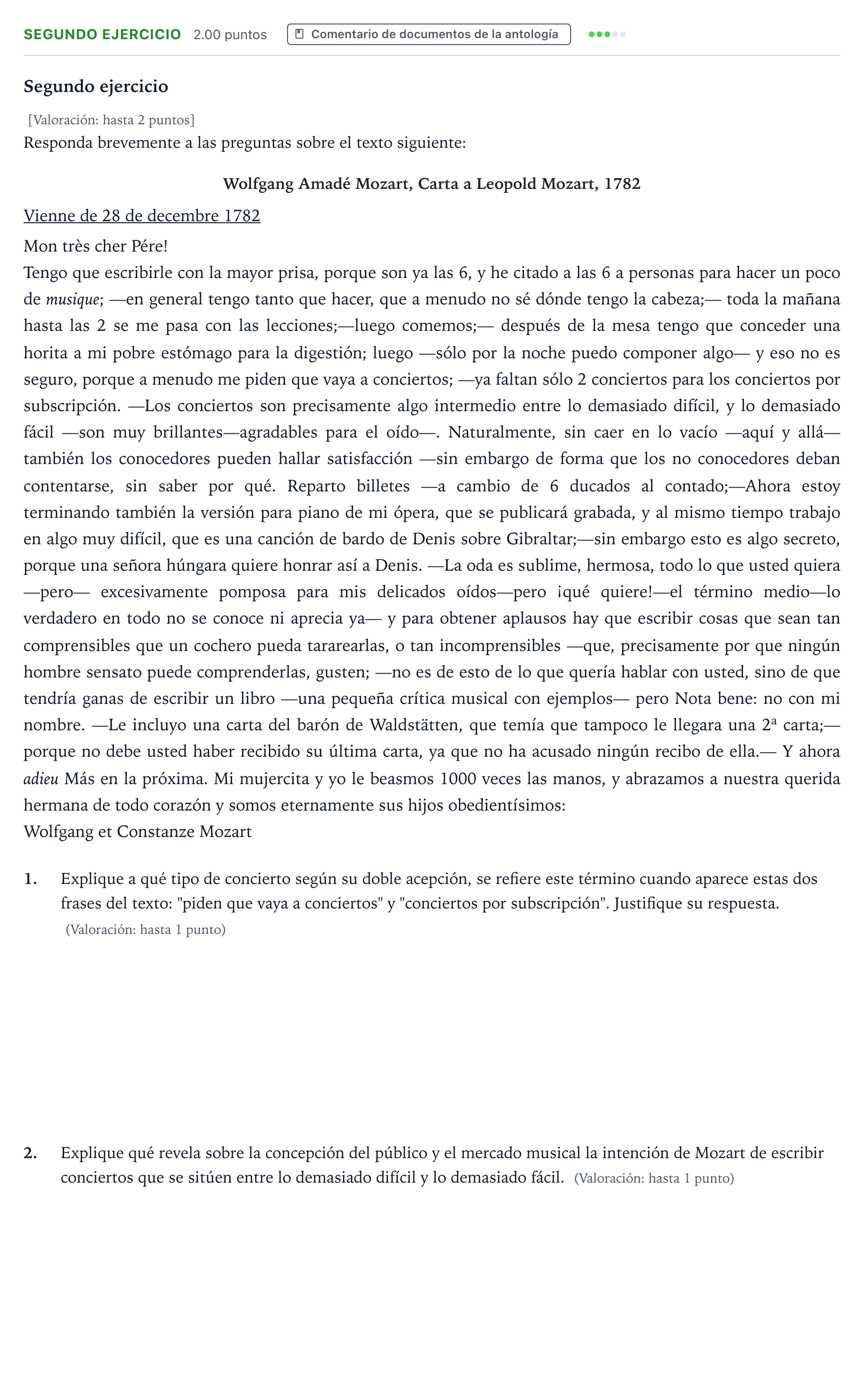 Enunciado: Ejercicio Segundo ejercicio · Historia de la Música y de la Danza PAU Aragón Ordinaria 2026