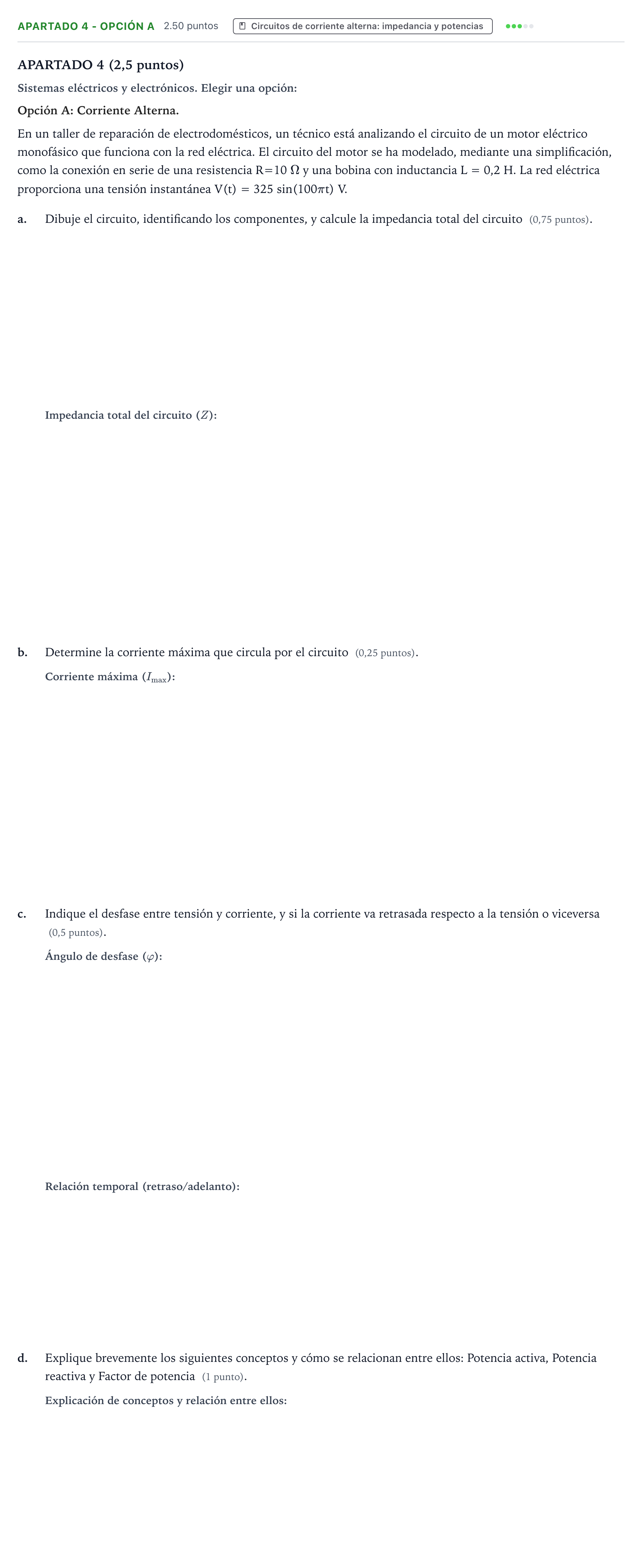 Enunciado: Apartado 4 - Opción A · Tecnología e Ingeniería II PAU Aragón Ordinaria 2026