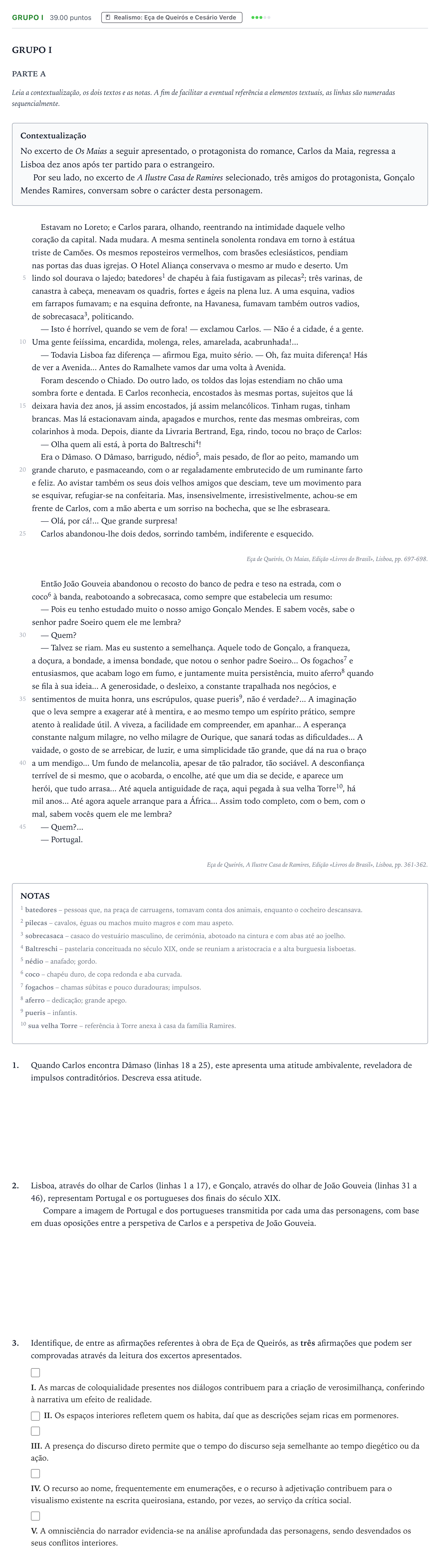 Enunciado: Grupo I · Exame Nacional Português Época especial 2026