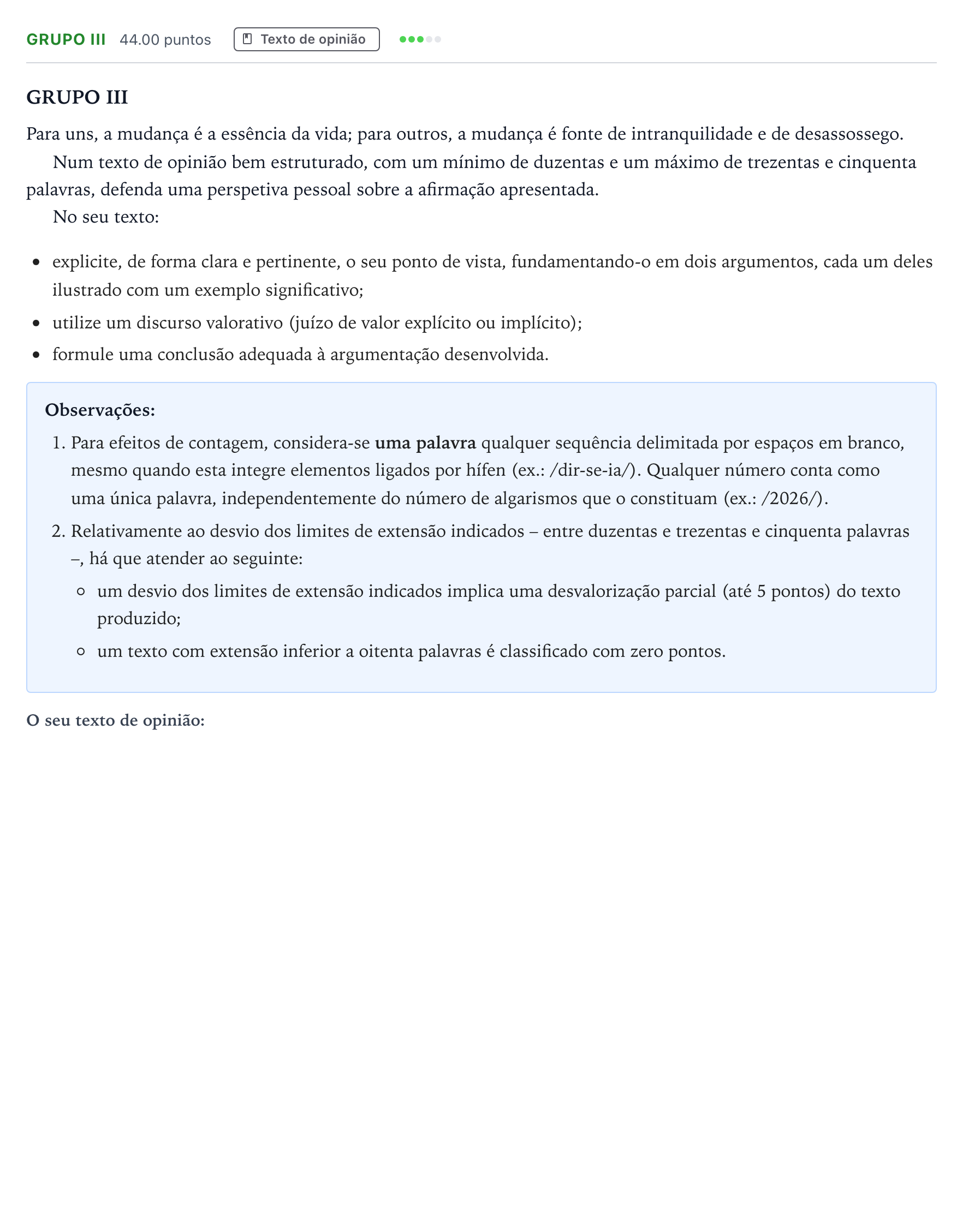 Enunciado: Grupo III · Exame Nacional Português Época especial 2026