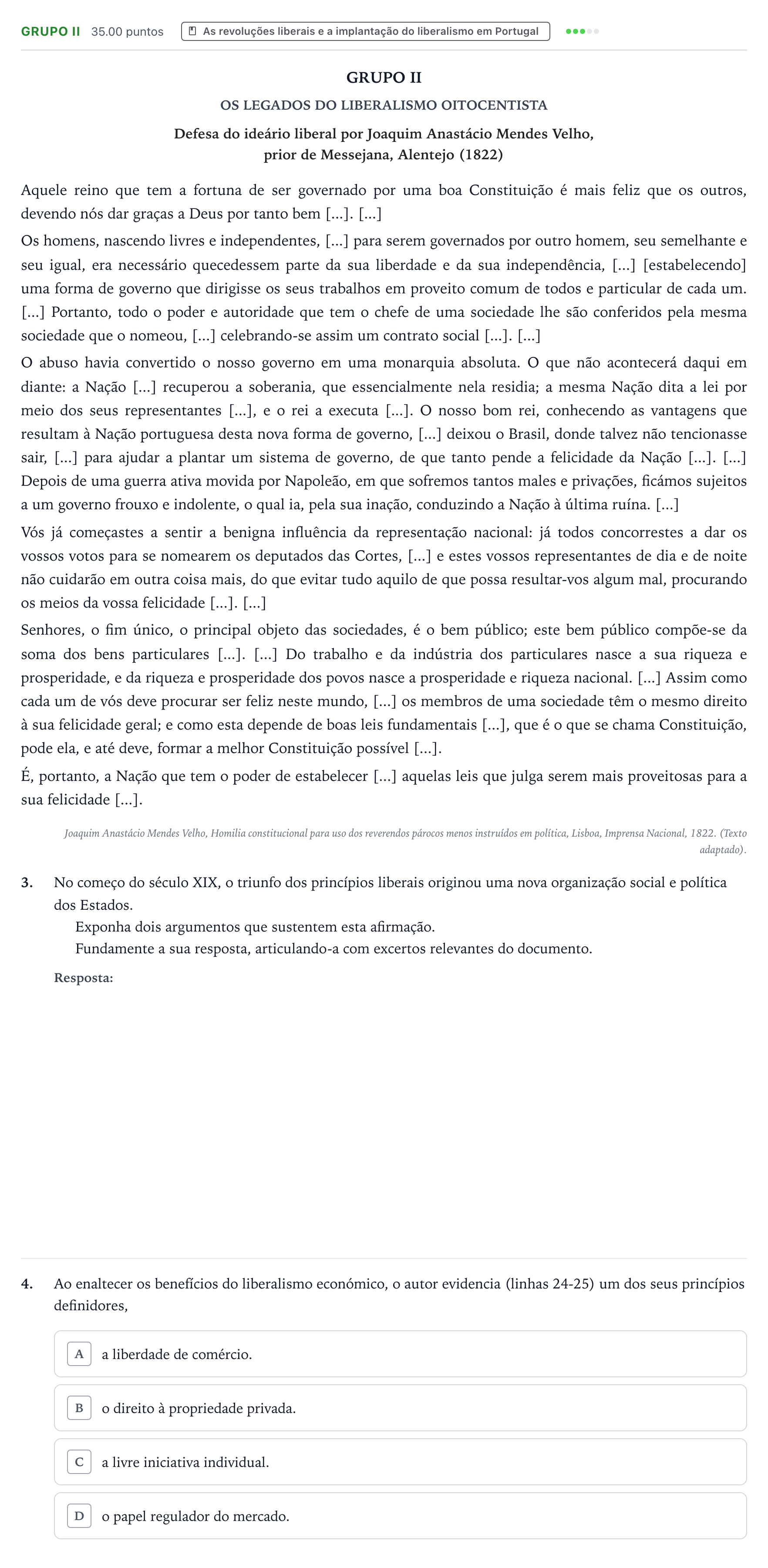 Enunciado: Grupo II · Exame Nacional História A Época especial 2026