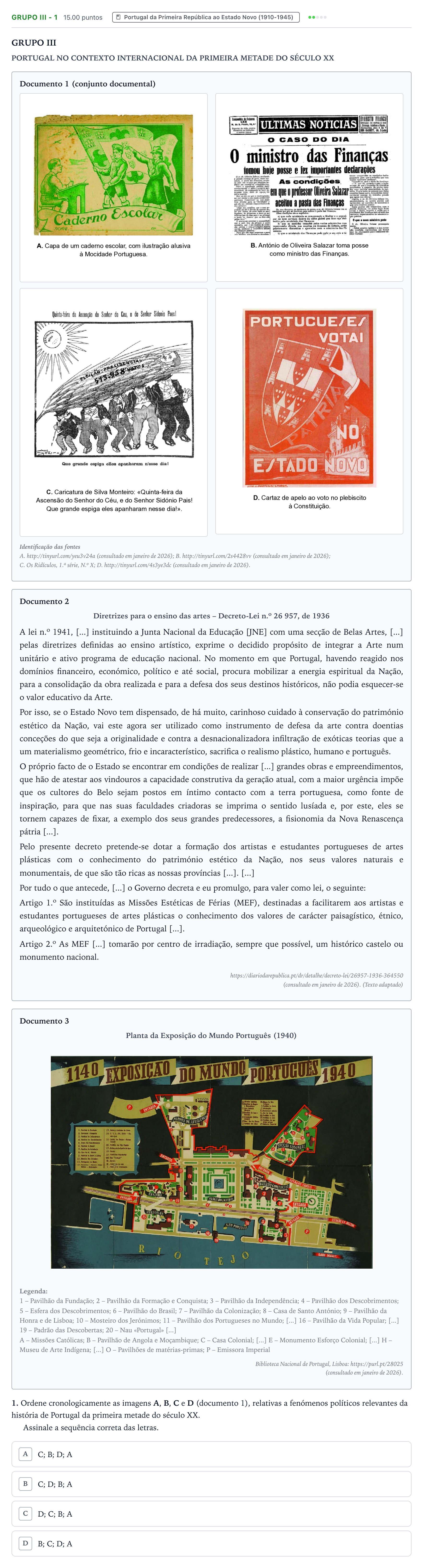 Enunciado: Grupo III - 1 · Exame Nacional História A Época especial 2026