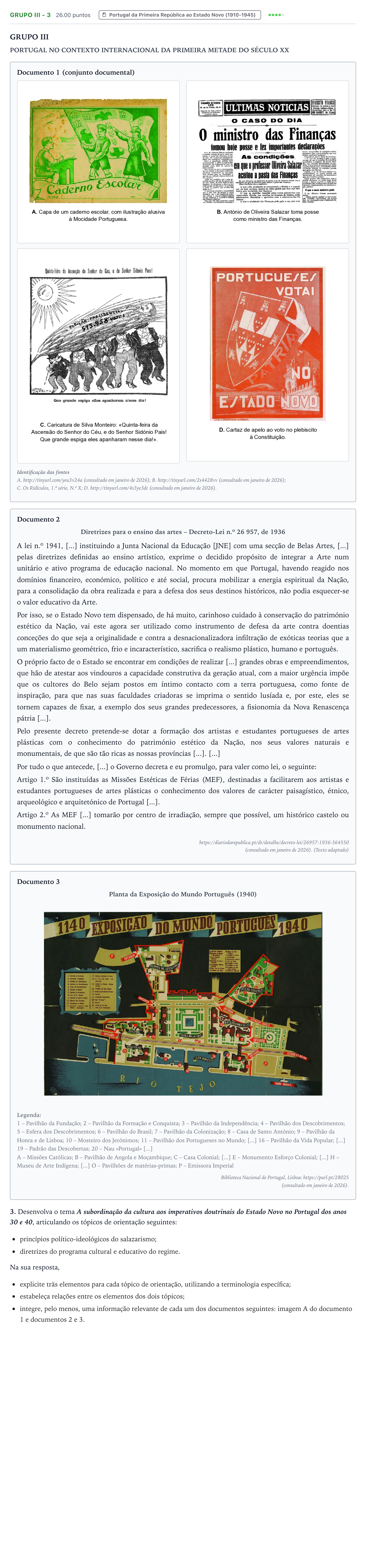 Enunciado: Grupo III - 3 · Exame Nacional História A Época especial 2026