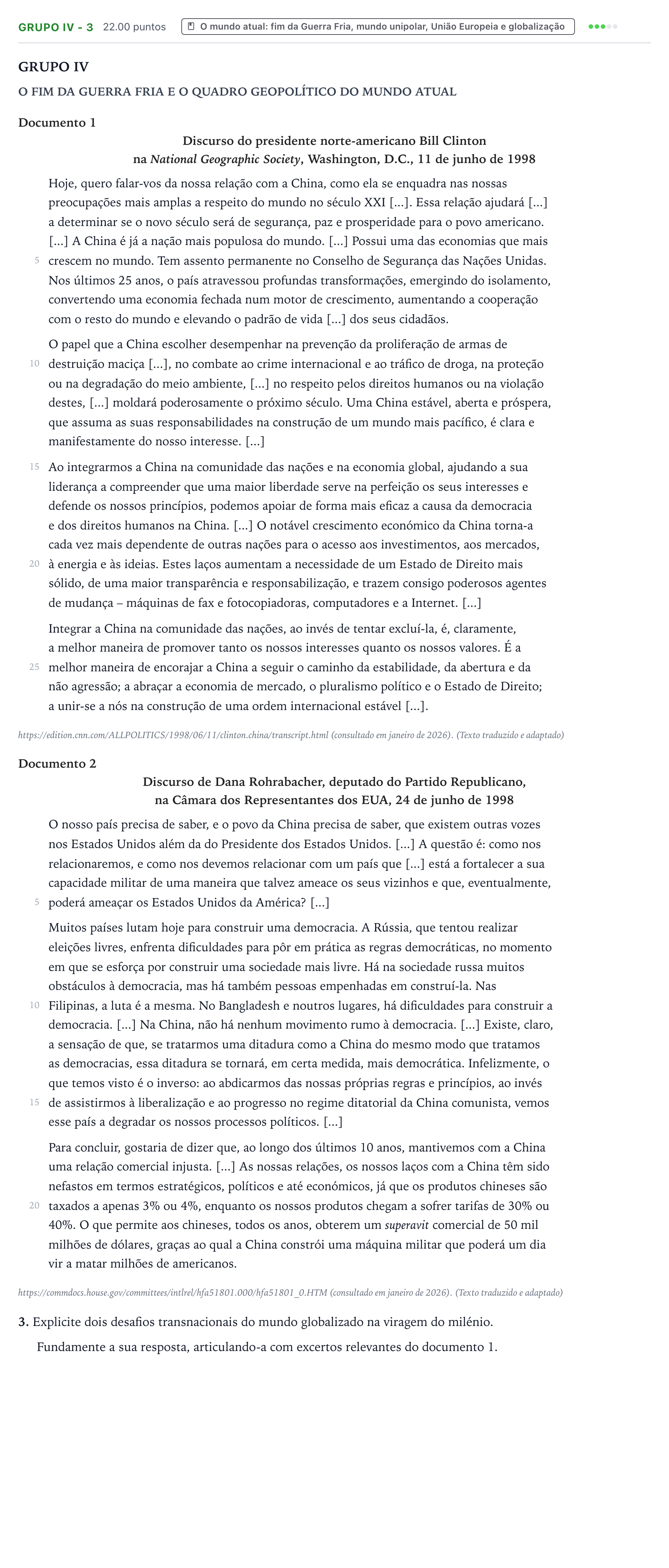Enunciado: Grupo IV - 3 · Exame Nacional História A Época especial 2026