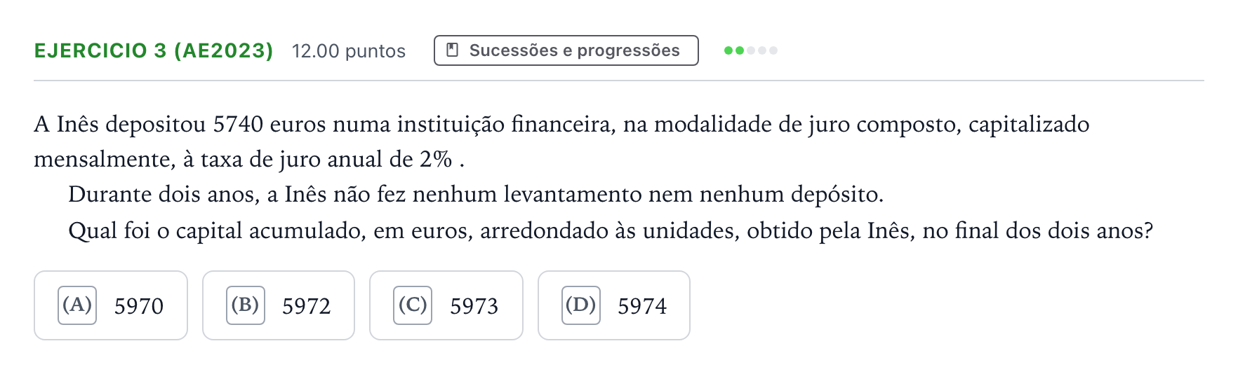 Enunciado: Exercício 3 (AE2023) · Exame Nacional Matemática A Época especial 2026