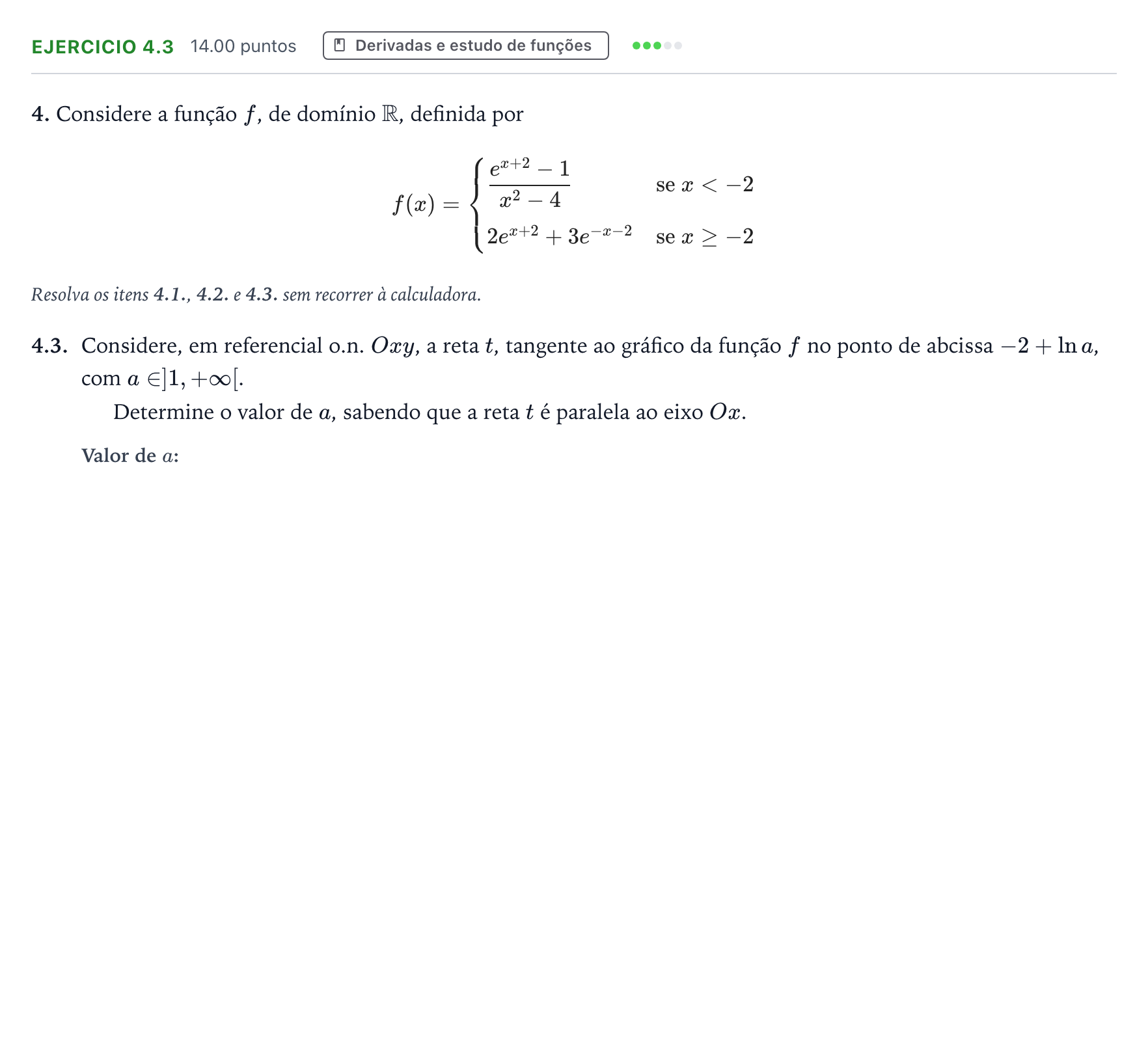 Enunciado: Exercício 4.3 · Exame Nacional Matemática A Época especial 2026