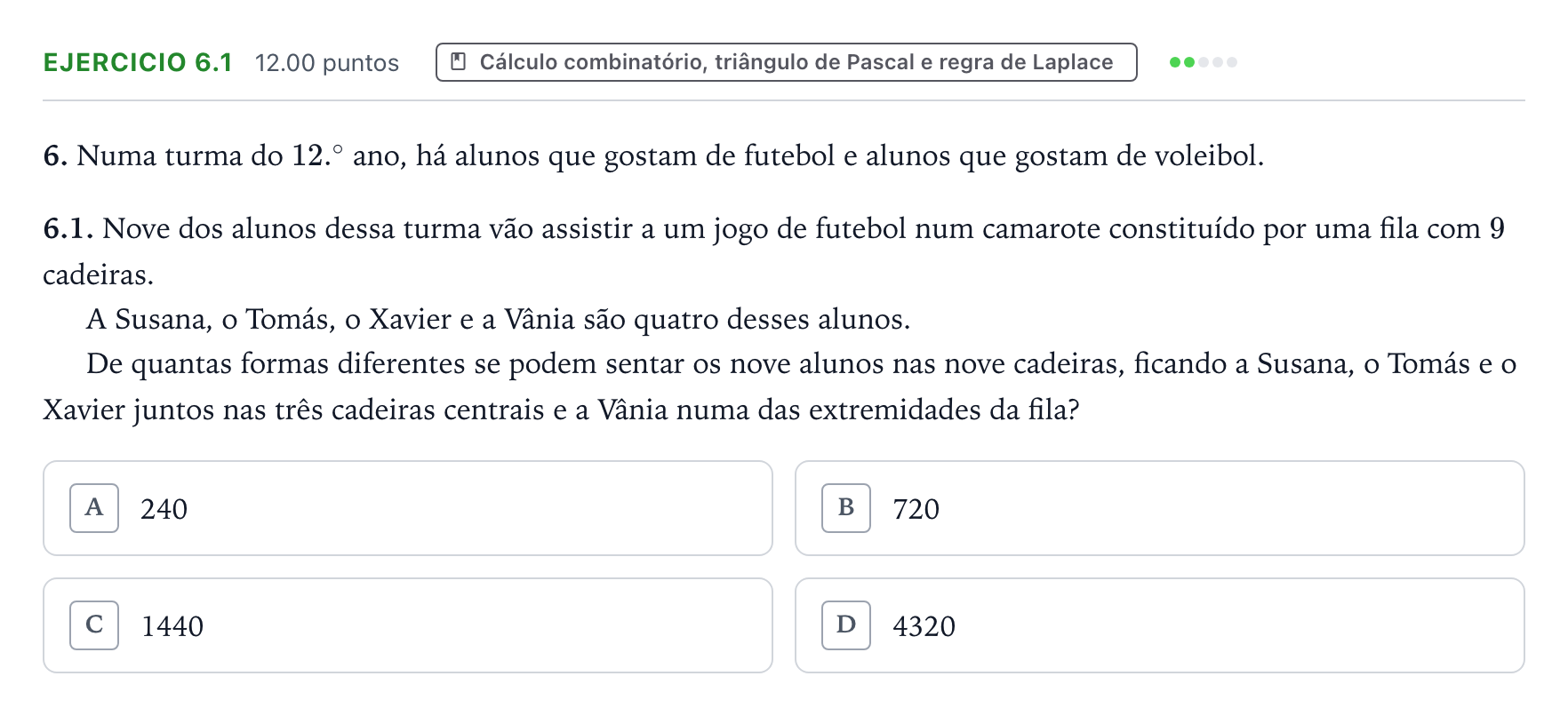 Enunciado: Exercício 6.1 · Exame Nacional Matemática A Época especial 2026