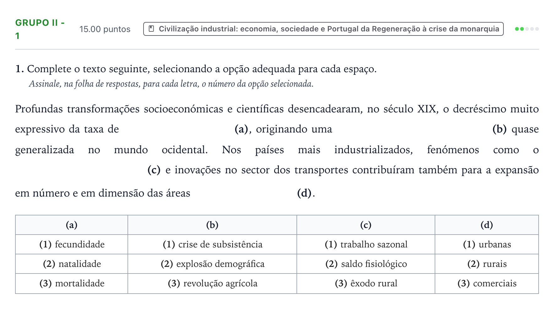 Enunciado: Grupo II - 1 · Exame Nacional História A 1.ª fase 2026