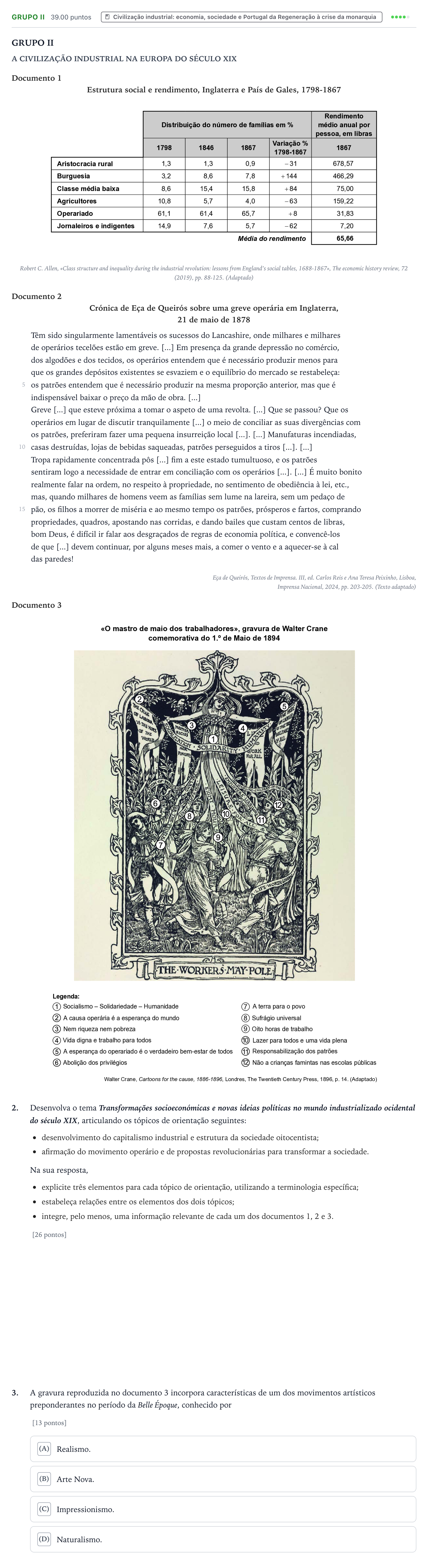 Enunciado: Grupo II · Exame Nacional História A 1.ª fase 2026