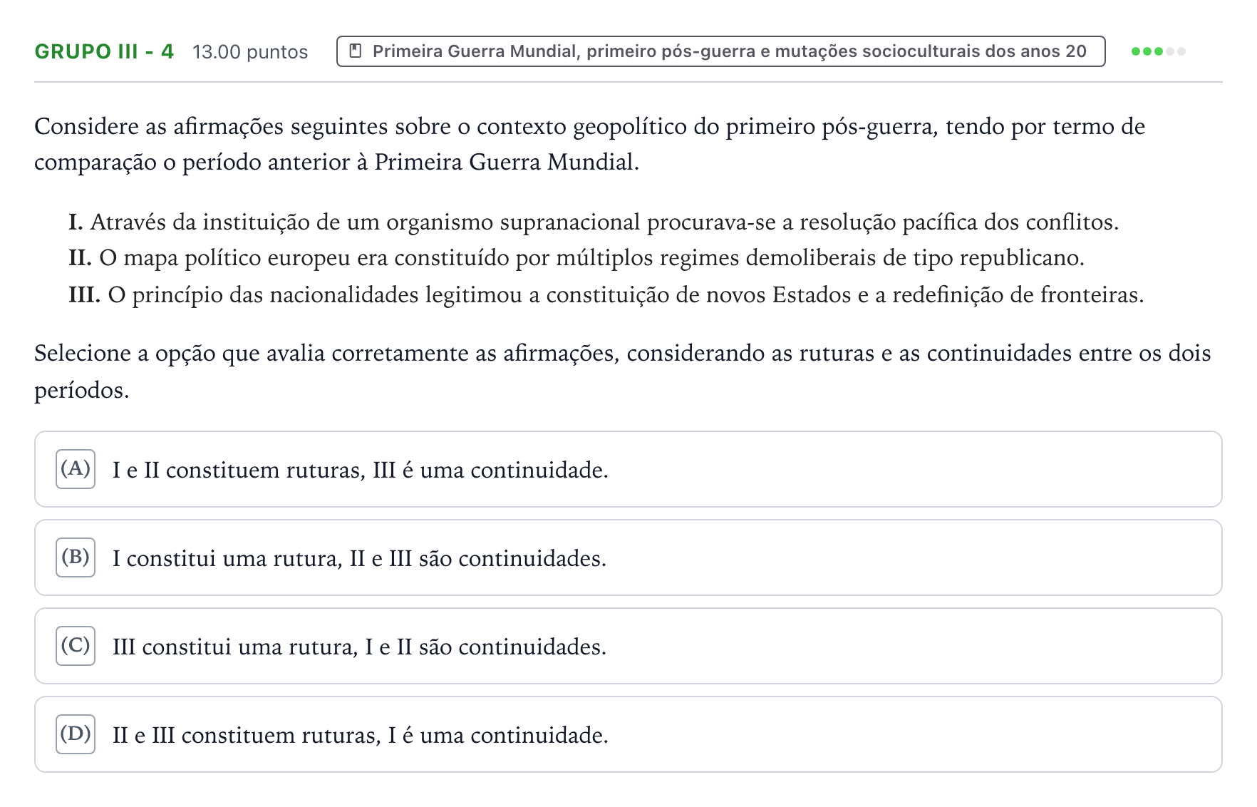 Enunciado: Grupo III - 4 · Exame Nacional História A 1.ª fase 2026