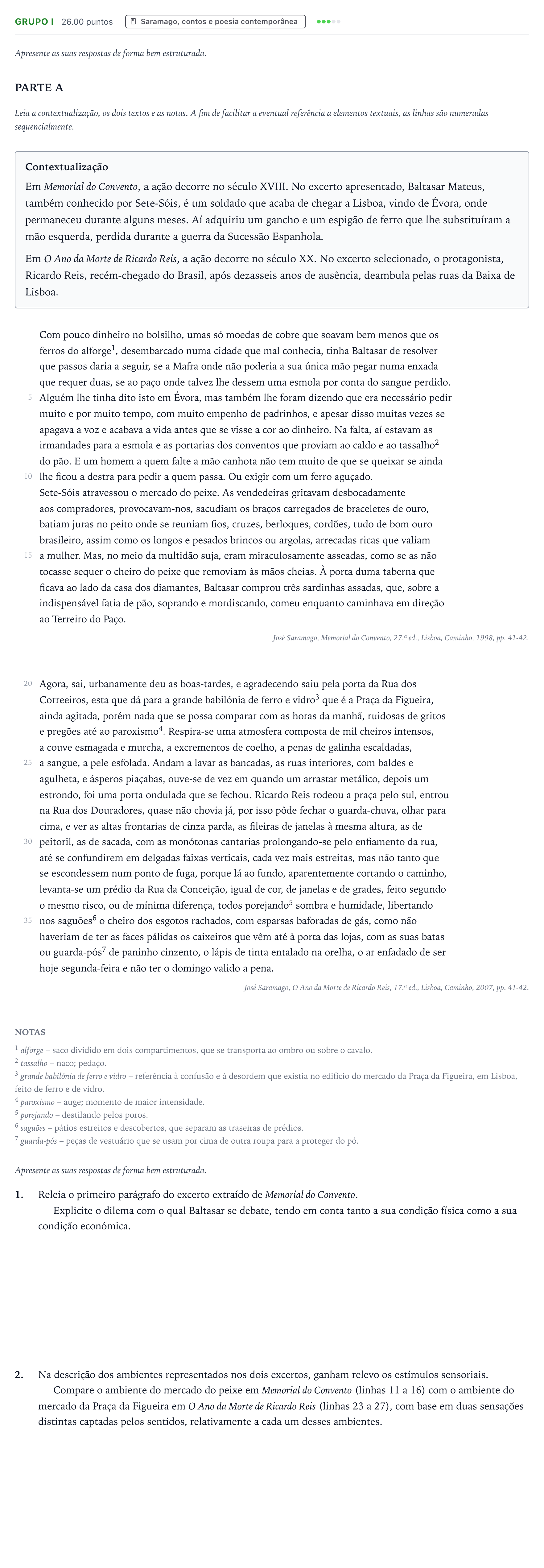 Enunciado: Grupo I · Exame Nacional Português 1.ª fase 2026