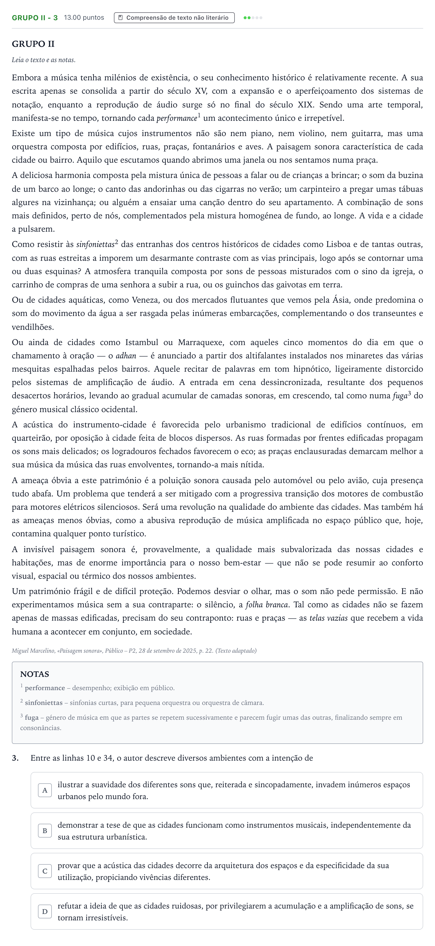 Enunciado: Grupo II - 3 · Exame Nacional Português 1.ª fase 2026