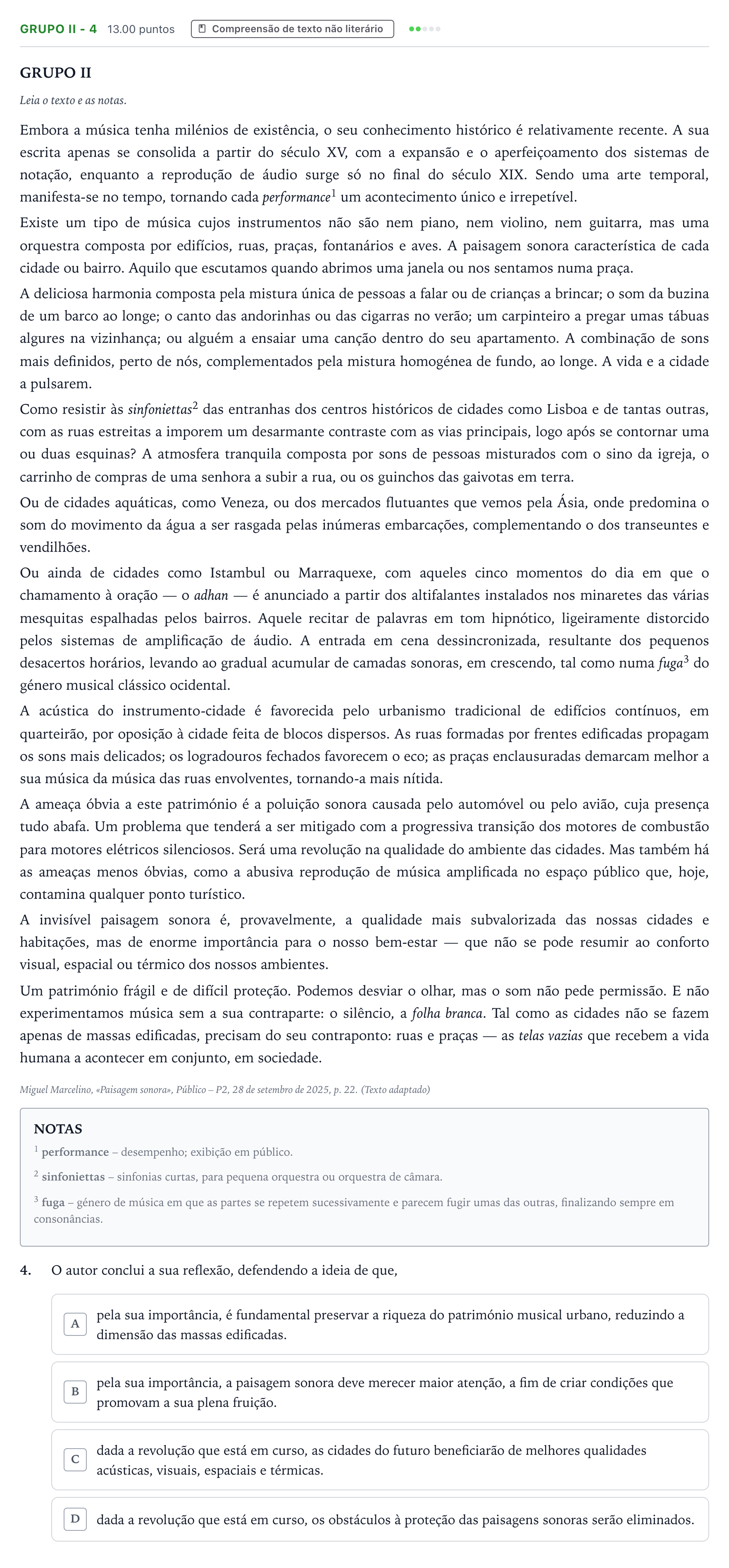 Enunciado: Grupo II - 4 · Exame Nacional Português 1.ª fase 2026