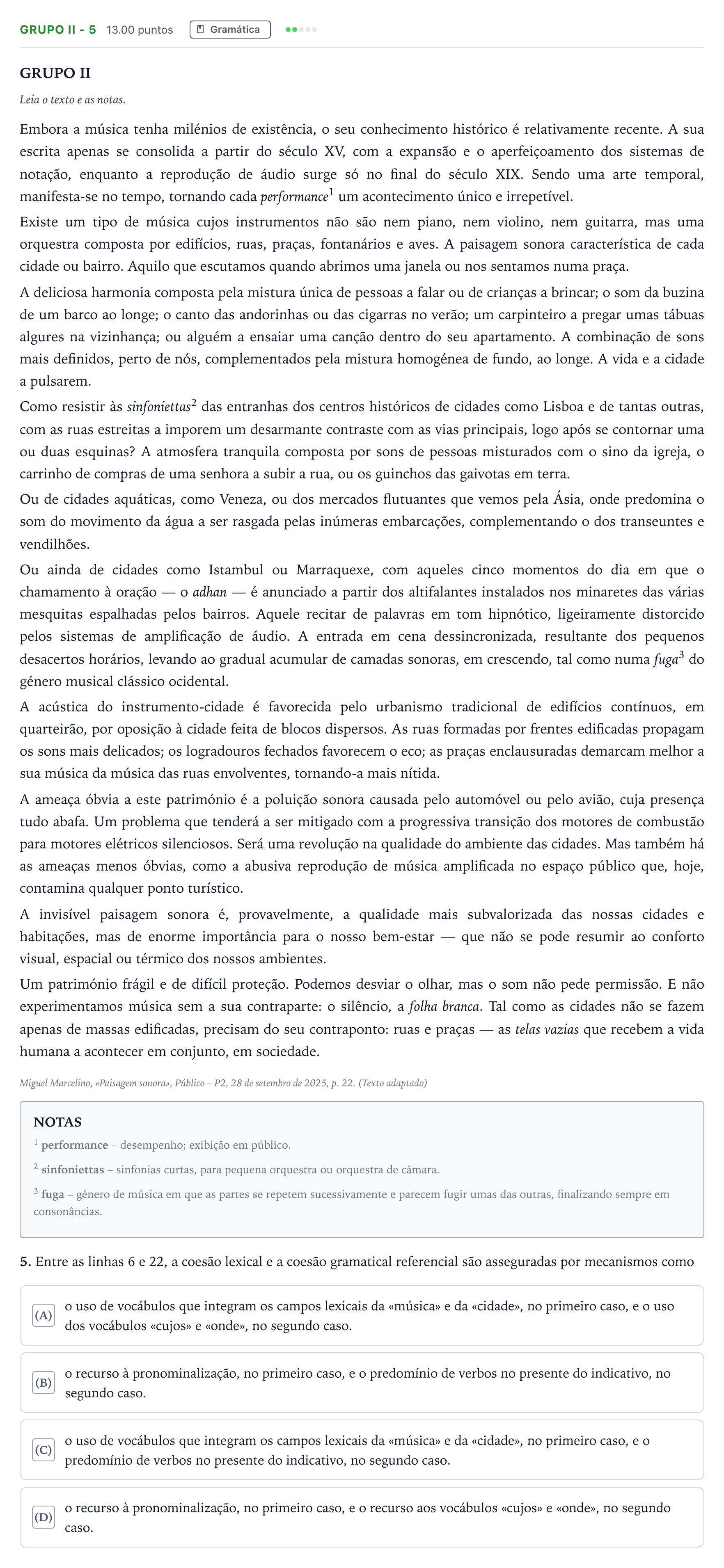 Enunciado: Grupo II - 5 · Exame Nacional Português 1.ª fase 2026