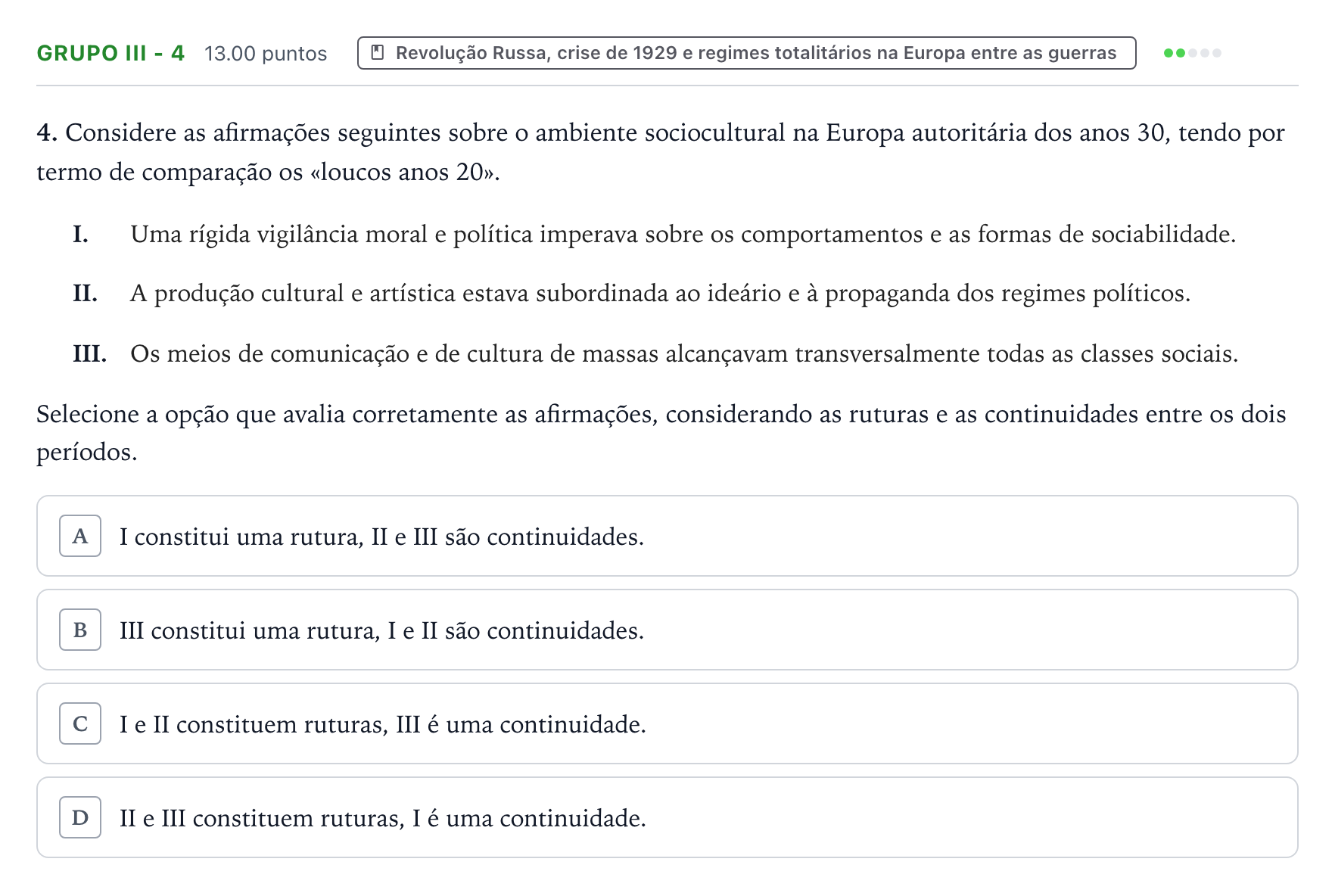 Enunciado: Grupo III - 4 · Exame Nacional História A 2.ª fase 2026