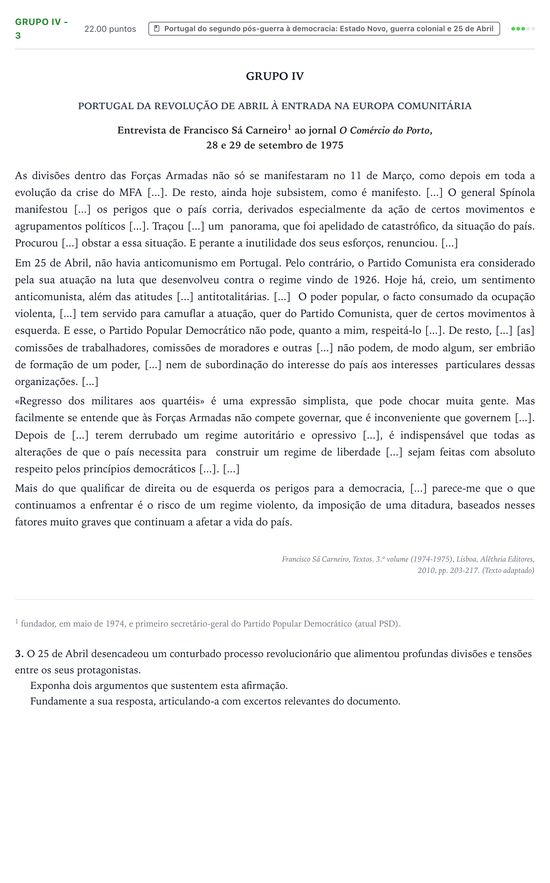 Enunciado: Grupo IV - 3 · Exame Nacional História A 2.ª fase 2026