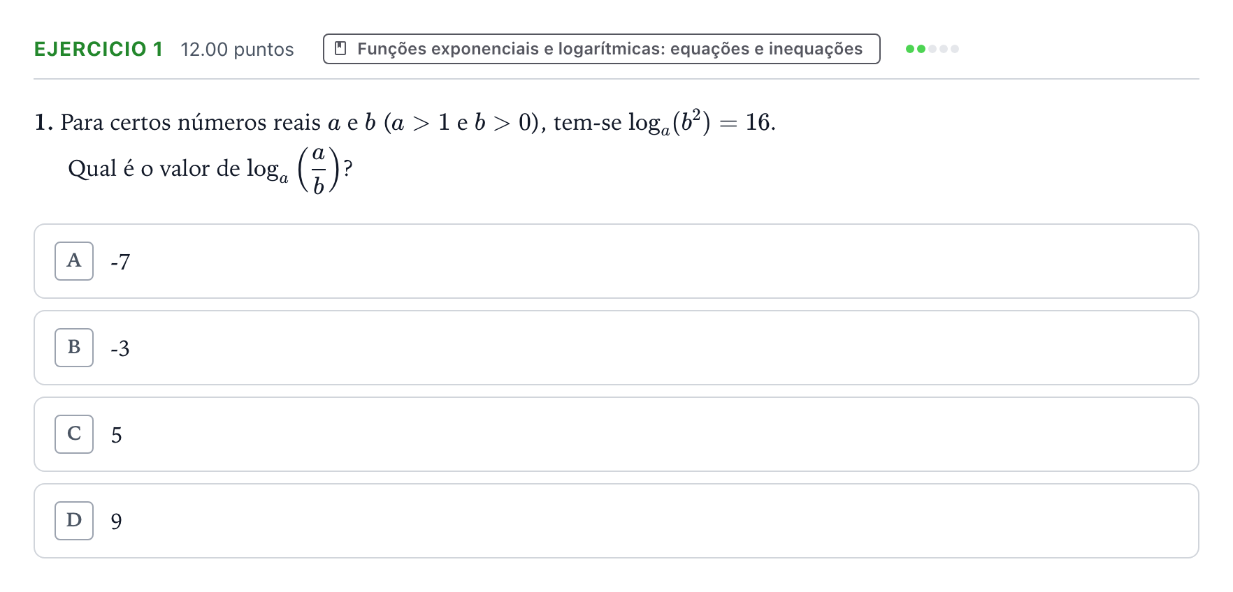 Enunciado: Exercício 1 · Exame Nacional Matemática A 2.ª fase 2026