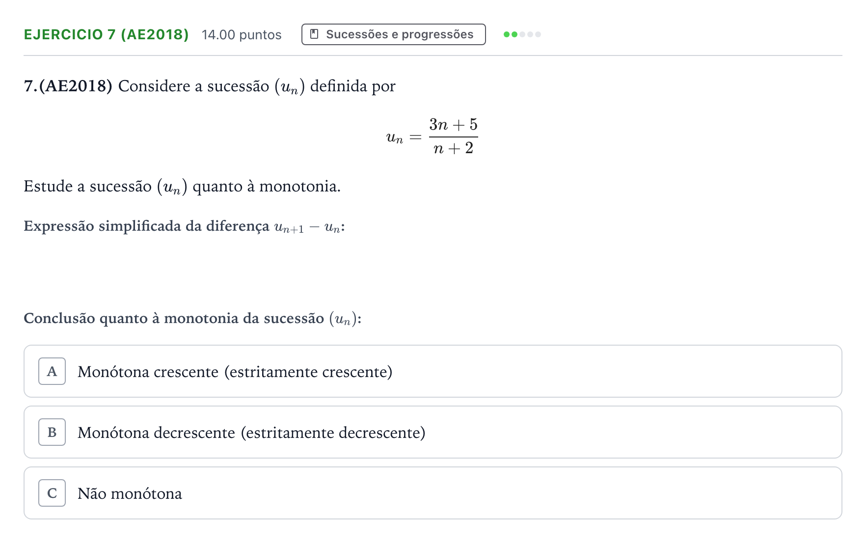 Enunciado: Exercício 7 (AE2018) · Exame Nacional Matemática A 2.ª fase 2026