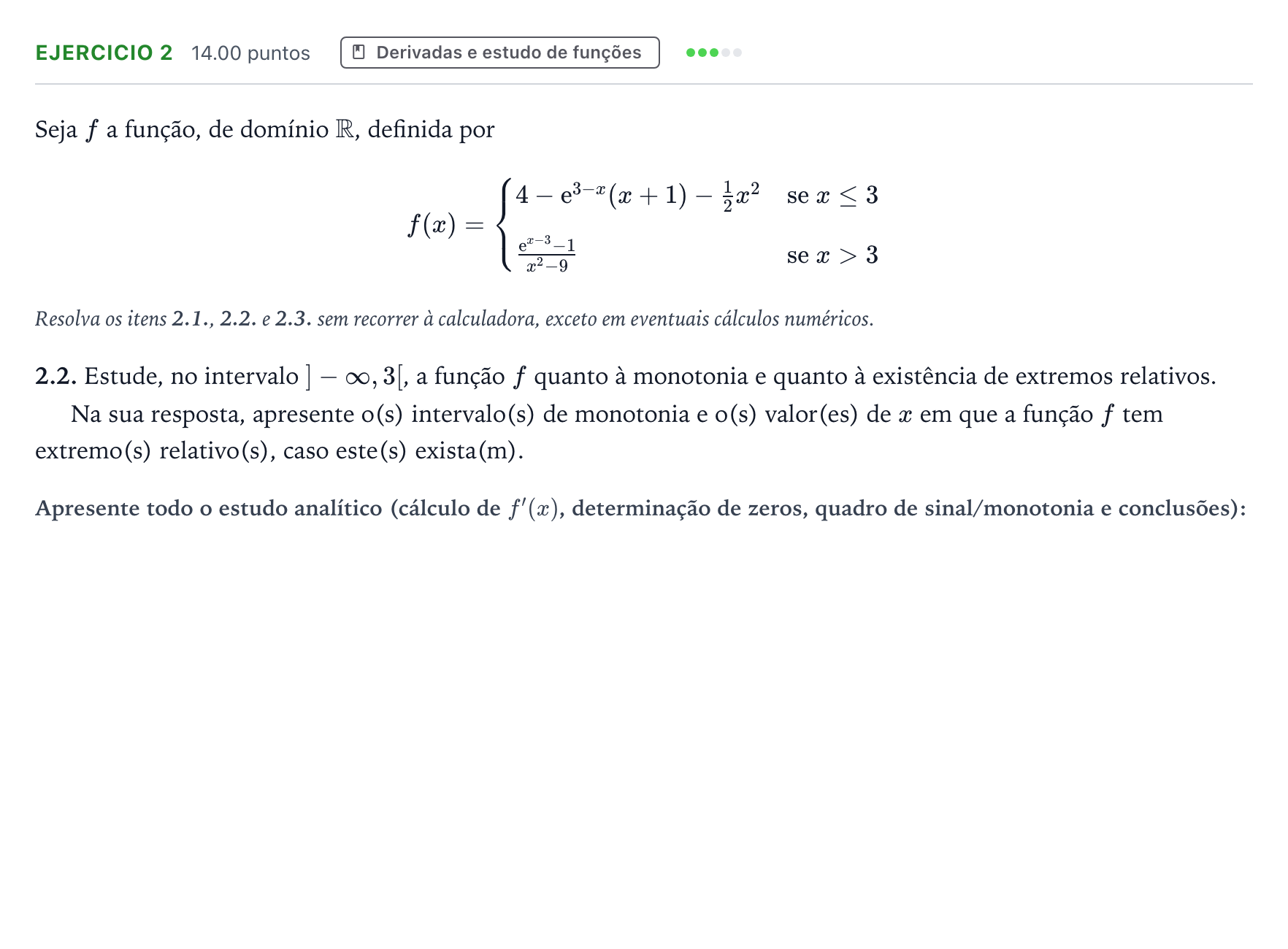 Enunciado: Exercício 2 - Derivadas e estudo de funções · Exame Nacional Matemática A 1.ª fase 2026