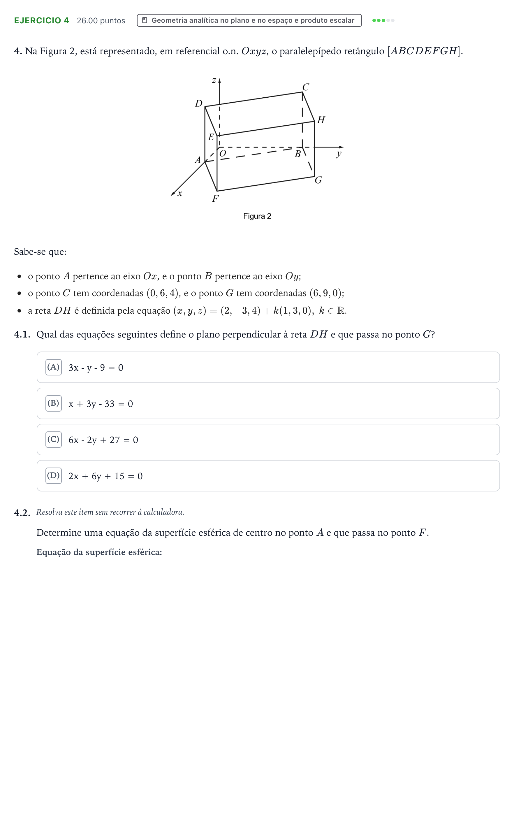 Enunciado: Exercício 4 · Exame Nacional Matemática A 1.ª fase 2026
